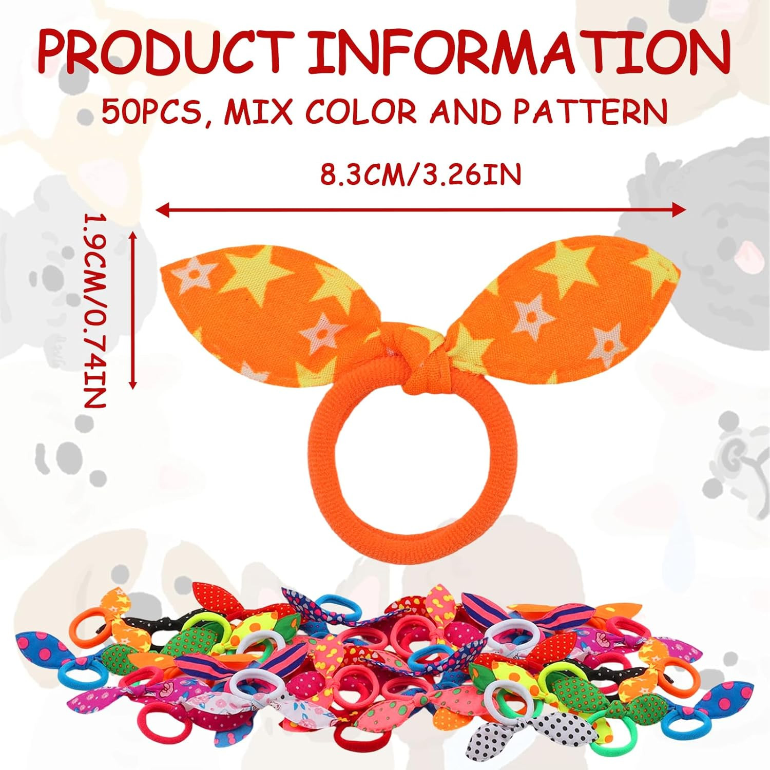 50 Pcs Small Dog Hair Ties, Rabbit Ear Shape Hair Bows with Rubber Bands, Cute M