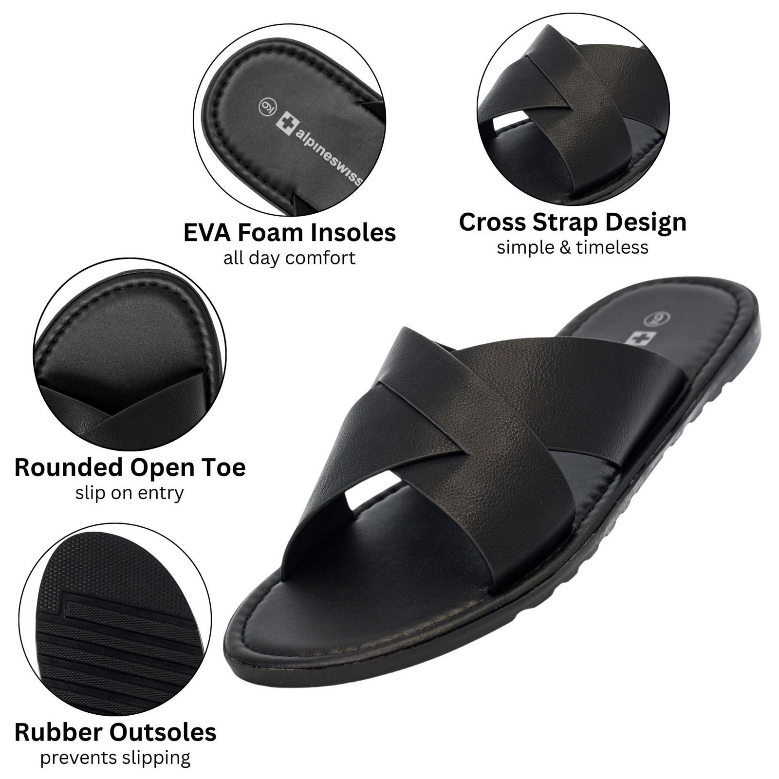 Alpine Swiss Hugo Mens Vegan Leather Slide Sandals Dressy Comfy Indoor Outdoor