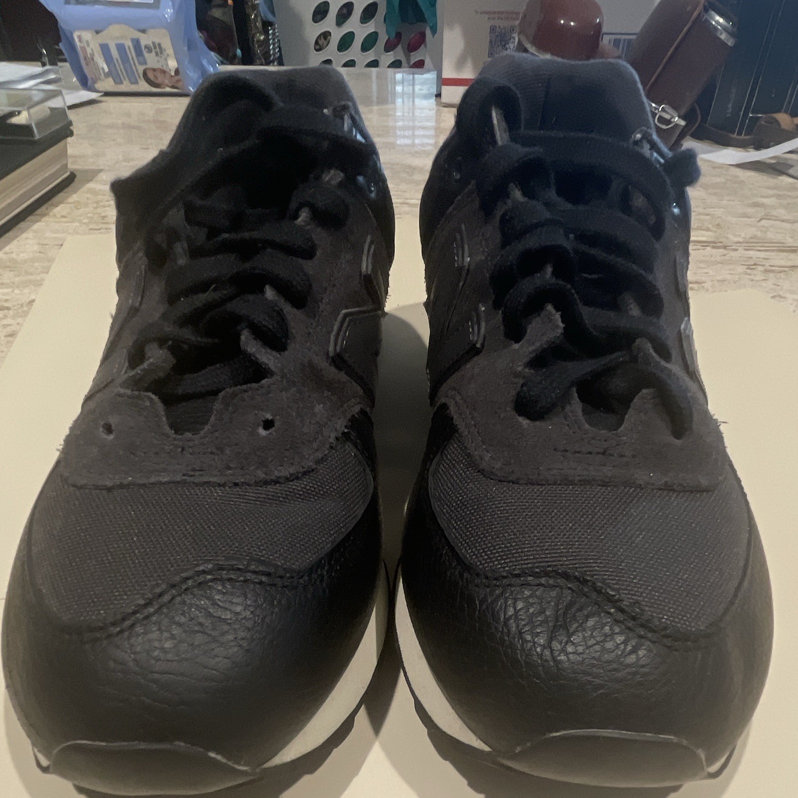 New Balance 574 Men’s Low Top Lace-Up Sneakers Black Suede Solid Rubber Outsole