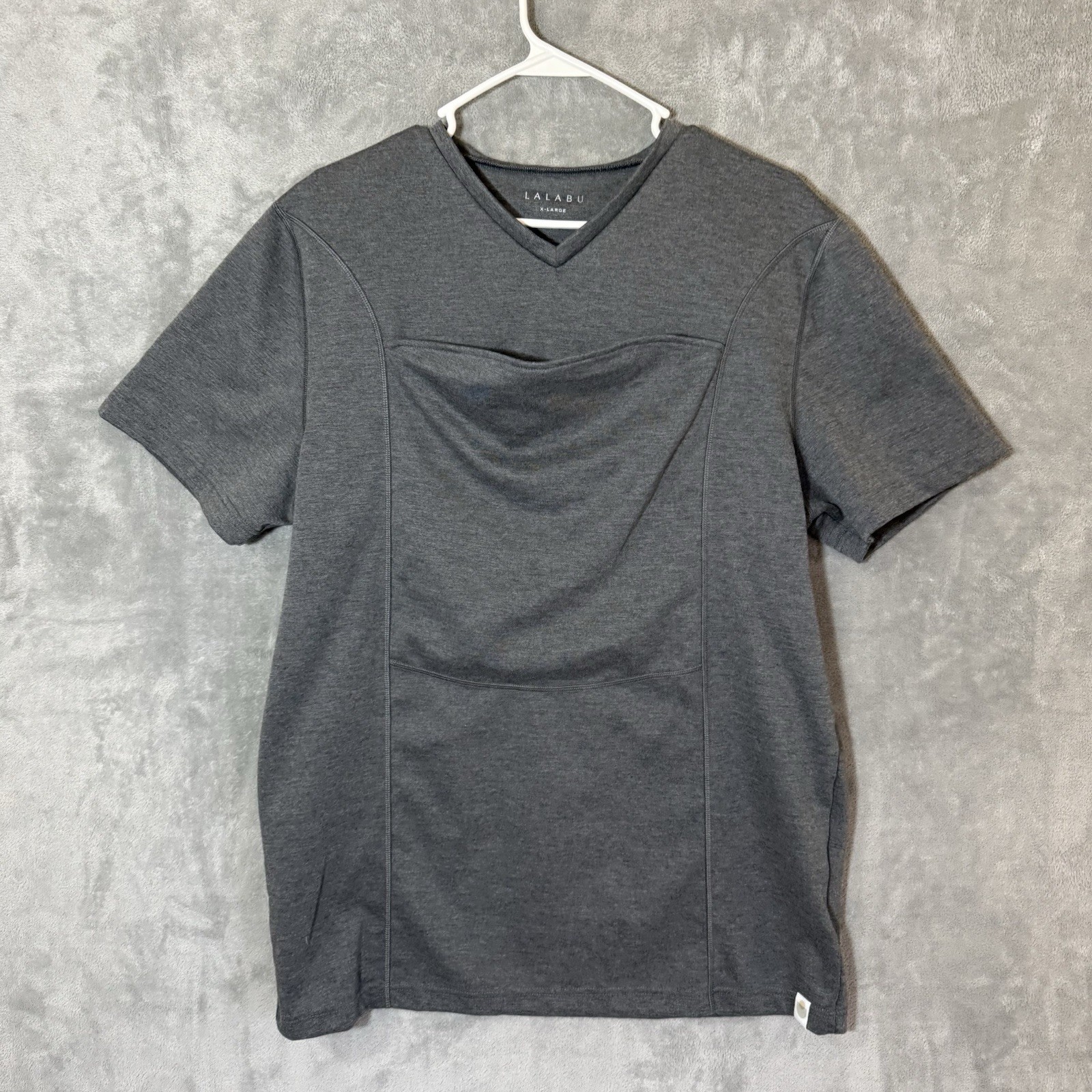 Lalabu Dad Shirt Mens XL Gray Baby Carrier Kangaroo Pouch Short Sleeve