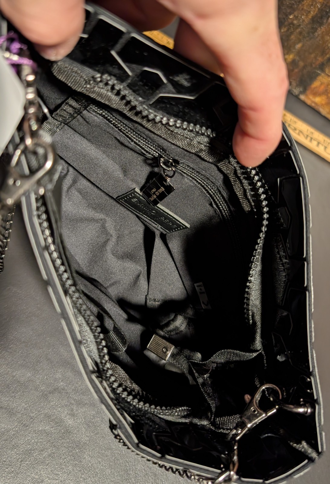 Emilio Pepe Black Shiny Glitter Geometric Shoulder Bag Crossbody – 11×6.75″ NWT