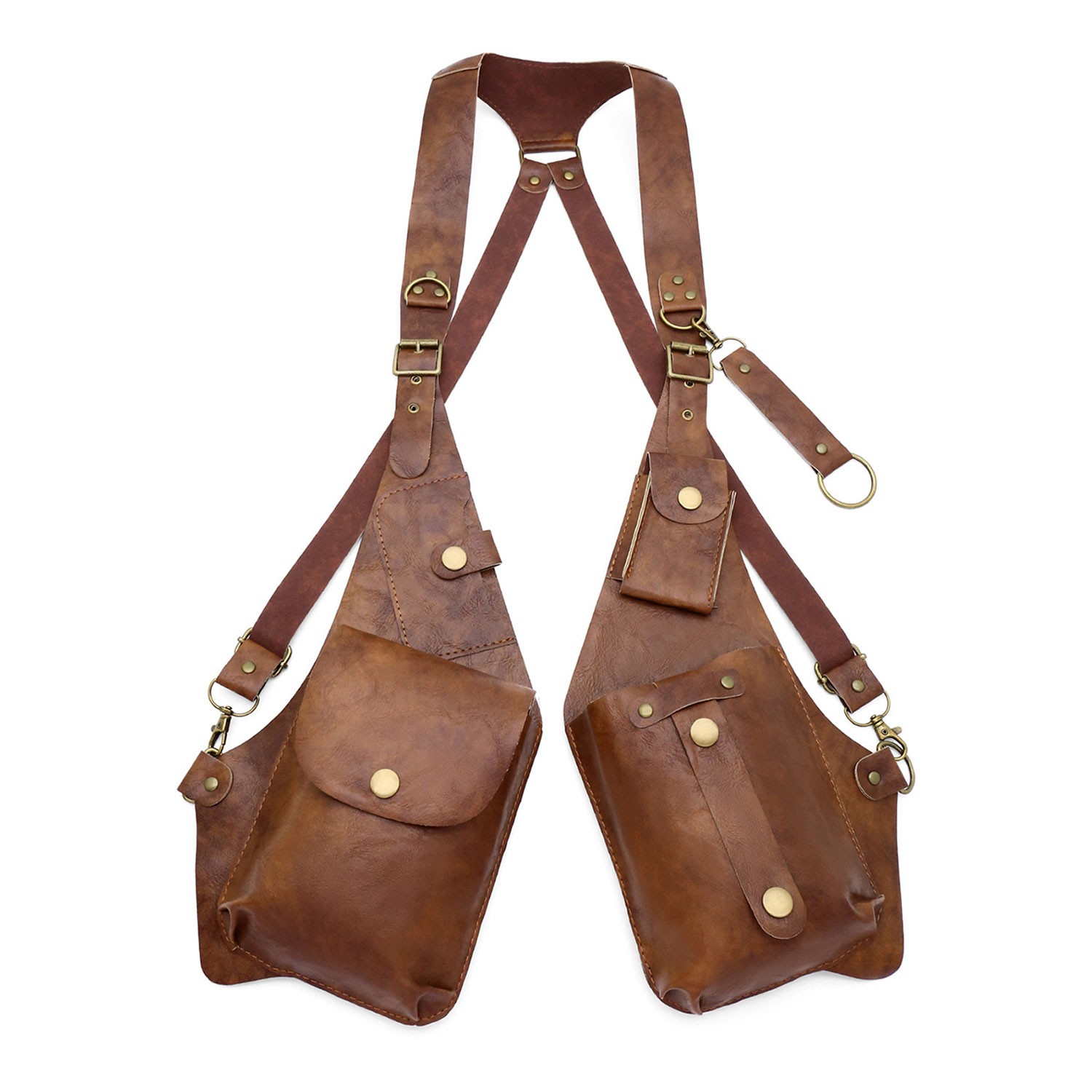 Adjustable Strap Holster Vest Bag PU Leather Double Shoulder Armpit Bag Hidden