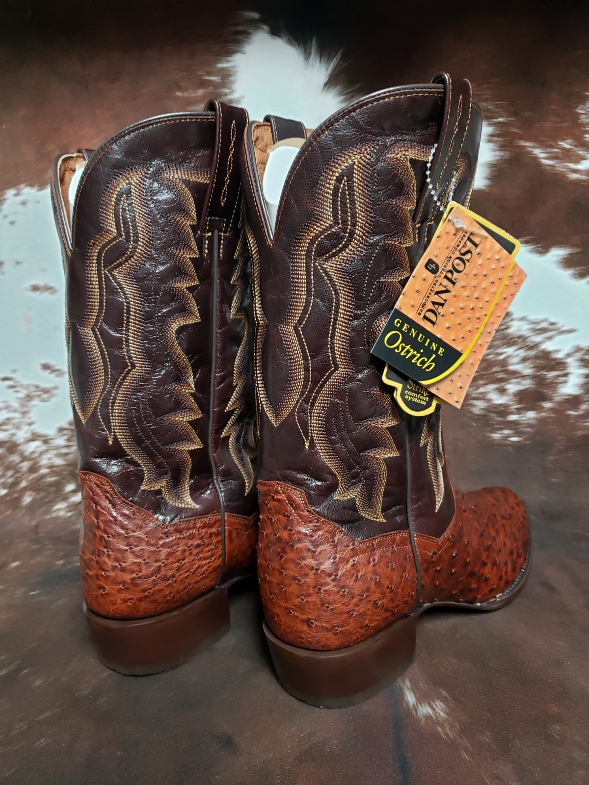 Dan Post Pershing Brass Full Quill Ostrich Western Boots Round Toe Mens Sz 12 D