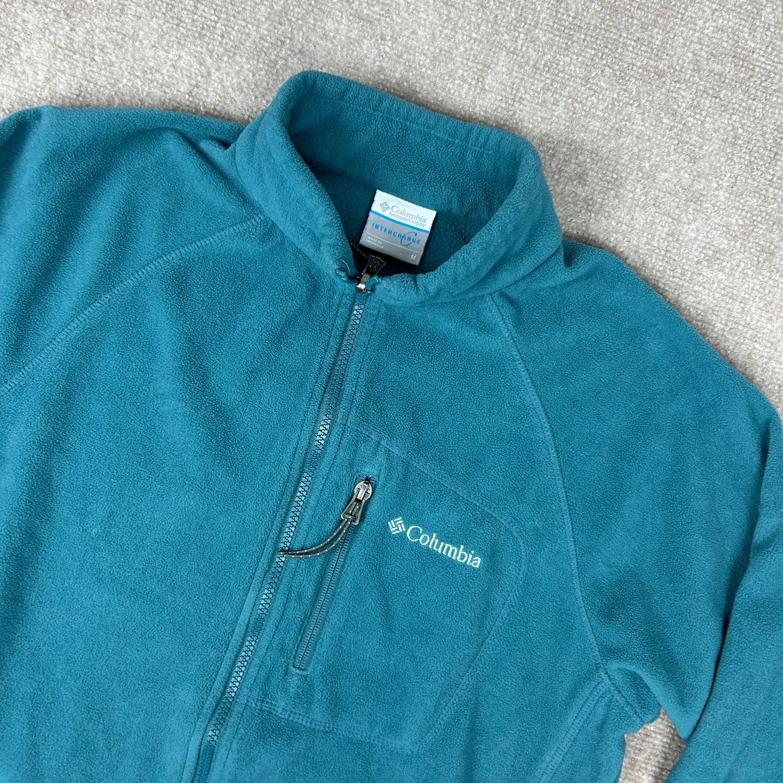 Columbia Interchange Fast Trek II Fleece Jacket Mens Medium Blue Thumb Loops