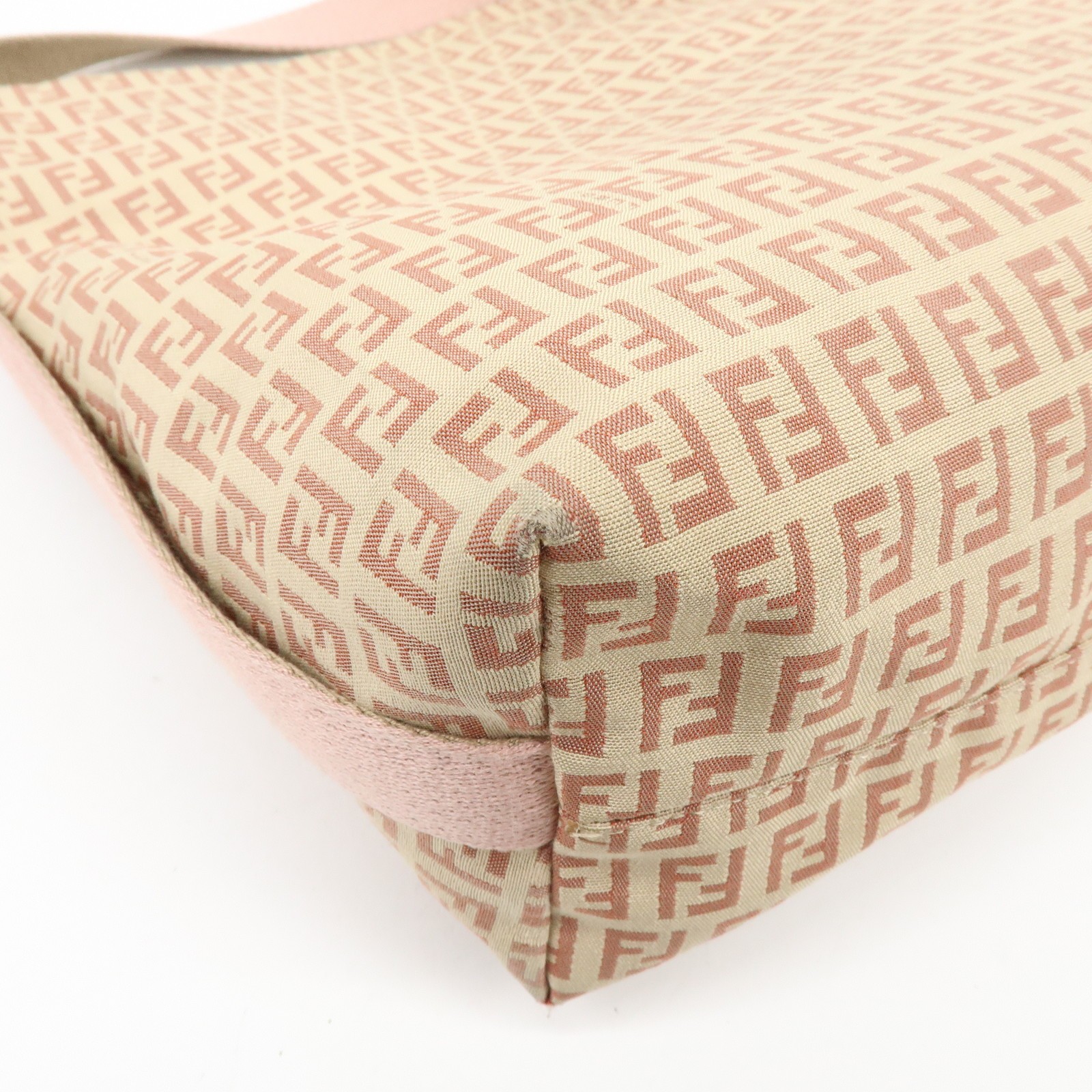 FENDI Zucchino Canvas Leather Shoulder Bag Beige Pink 8BR318 Authentic Used F/S