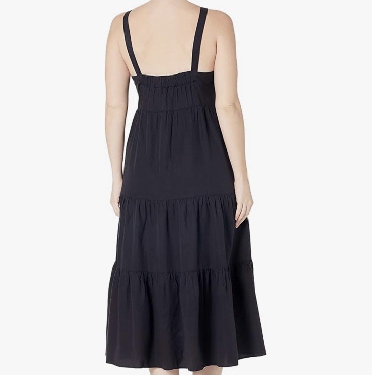 NWT Women’s L Tiered Maxi Midi Britt Dress The Drop Black Sleeveless