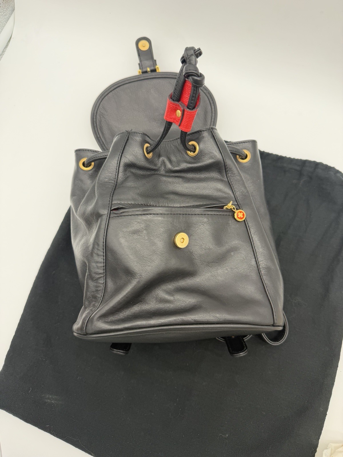 Michel Jordi Geneve Swiss leather backpack black & white cowhide accents NEW