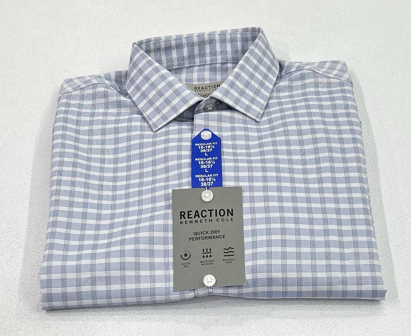 Kenneth Cole Men’s Quick Dry Performance Dress Shirt, Blue, L (16-16.5,36/37)