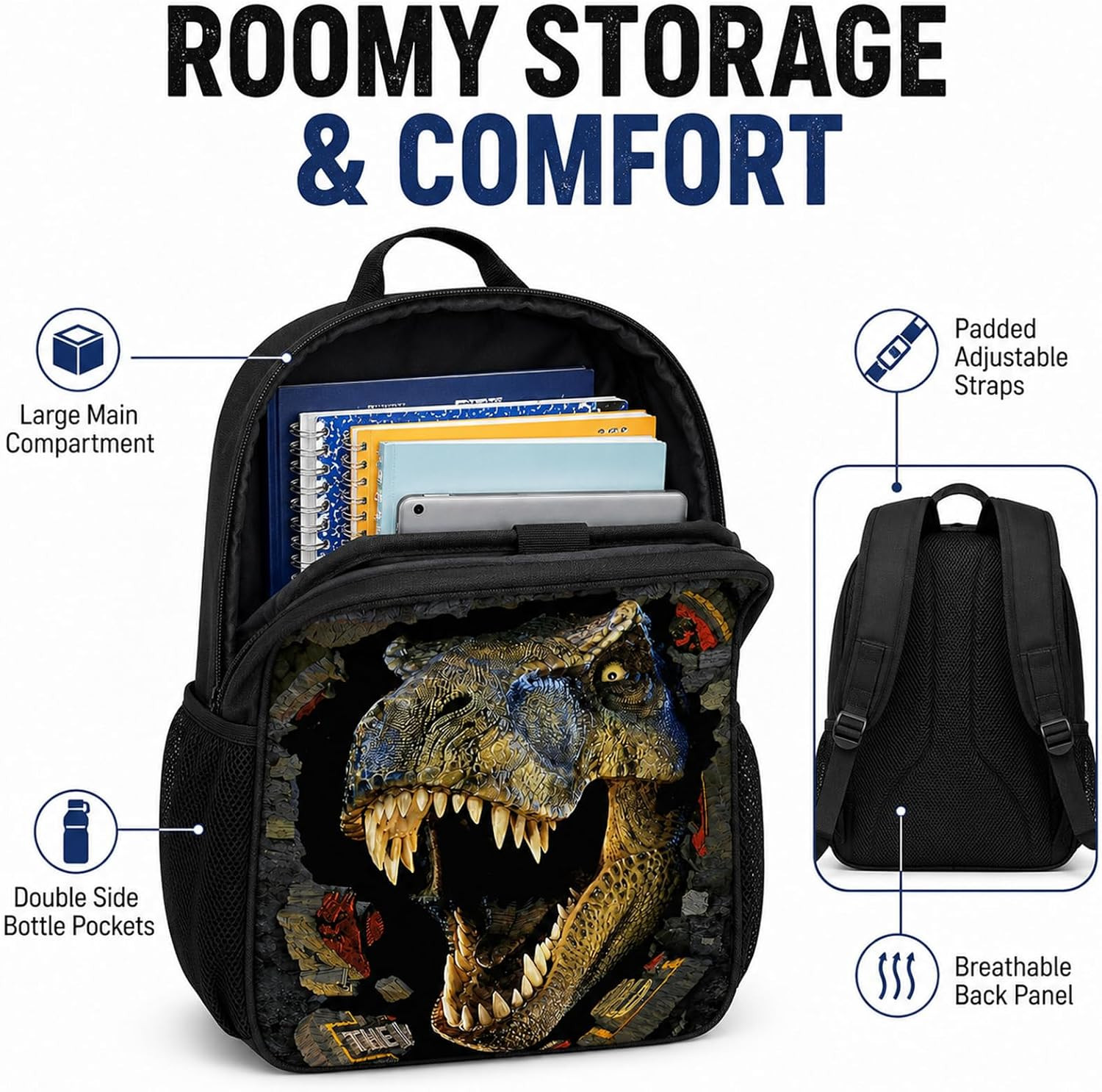 Dinosaur Backpack with Lunch Box, for Boys Aged 5–7 – Jurassic T. Rex Fan Favori