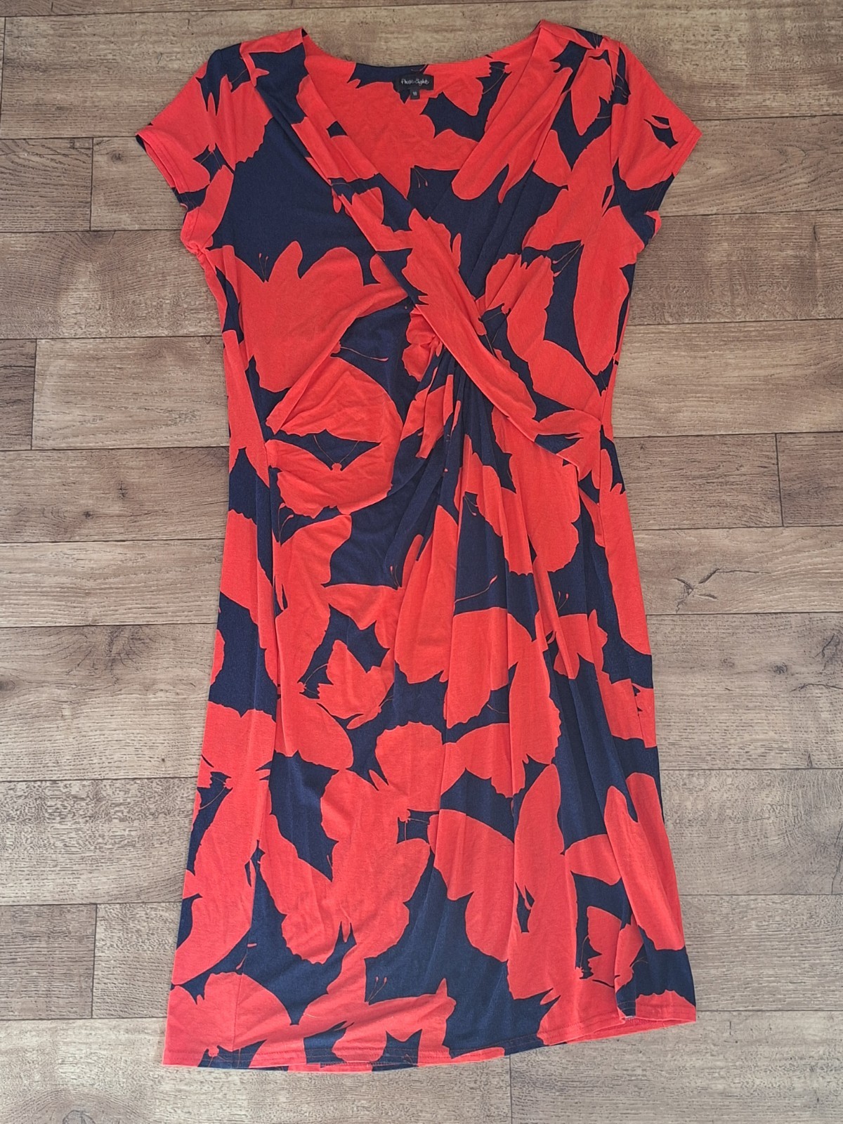Phase Eight Ruched Red Navy Blue Summer Jersey Stretch Dress UK 16 EU 44 USA 12