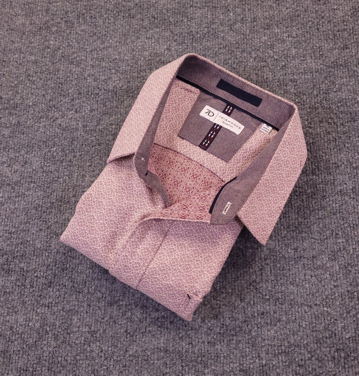 7D 7Diamonds Zen Jacquard Stretch Woven Shirt Mens Medium Pink Short Sleeve