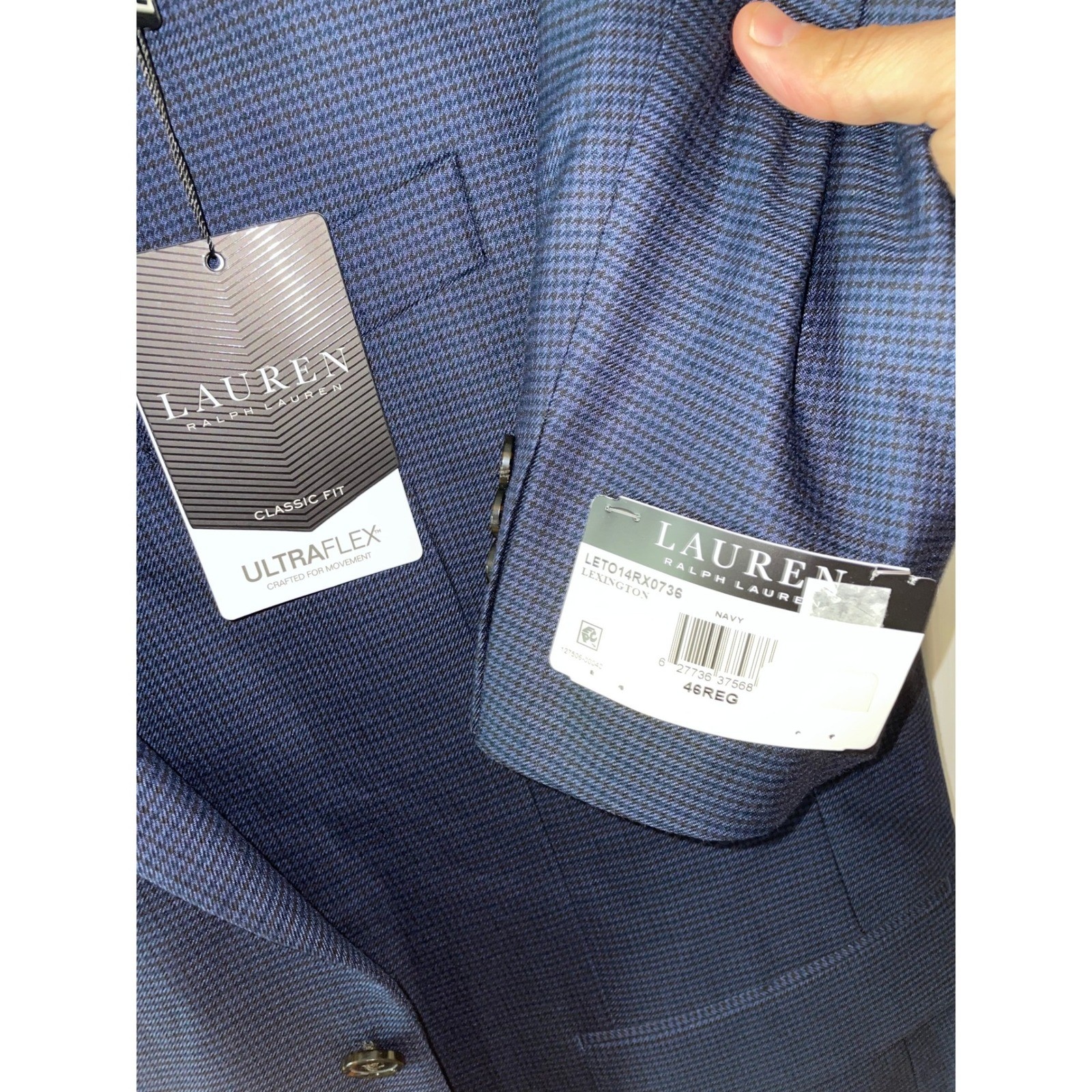 Lauren Ralph Lauren New w/tags 46R Navy Houndstooth Ultraflex Classic Fit Blazer