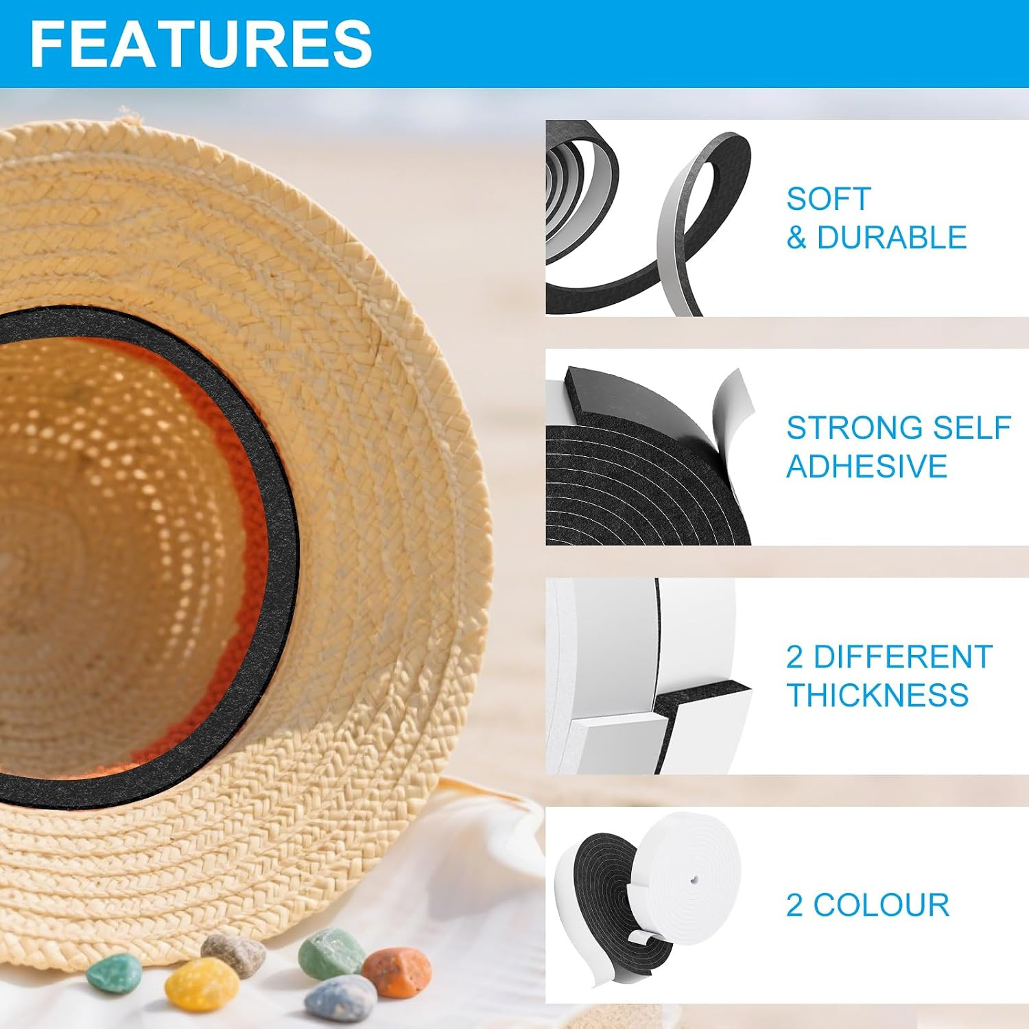 2 Pack Hat Size Reducer Tape Roll 80″, Hat Inserts to Make Fit Comfort, Fitted H