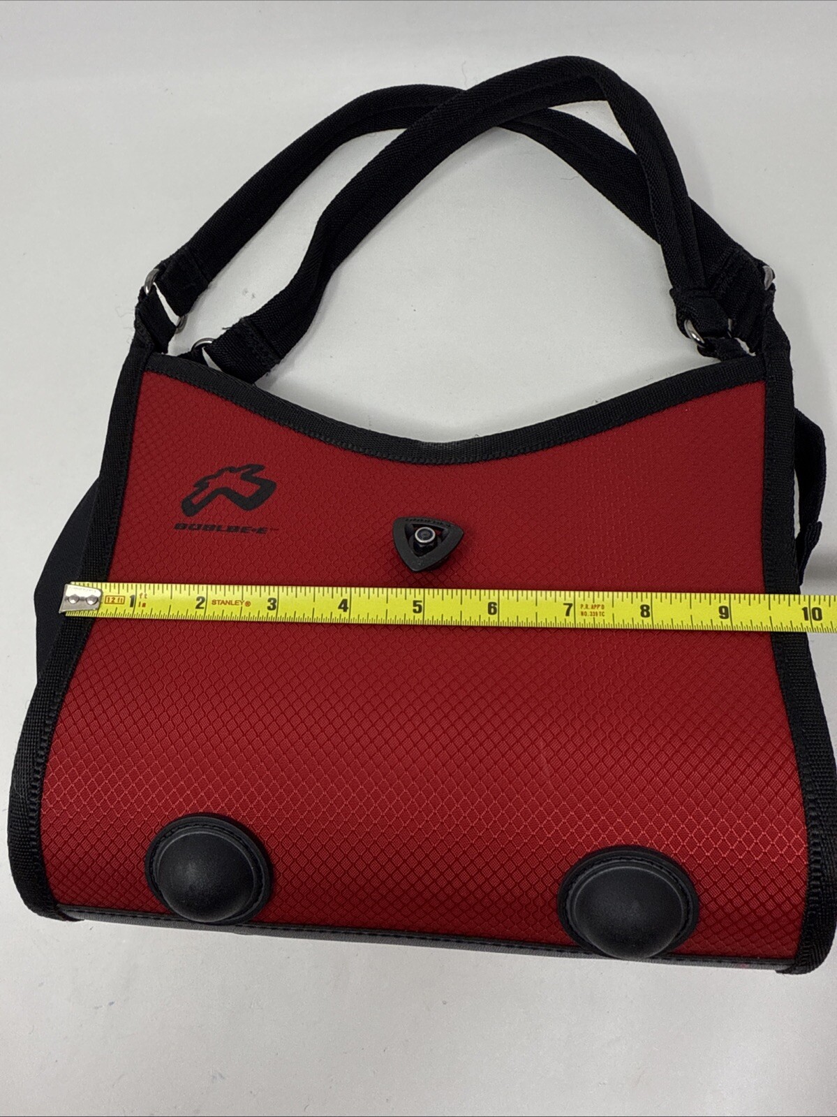 2004 BOBLBE-E Sweden Hardshell Purse Red/Black Double Strap Rubber Ball Feet