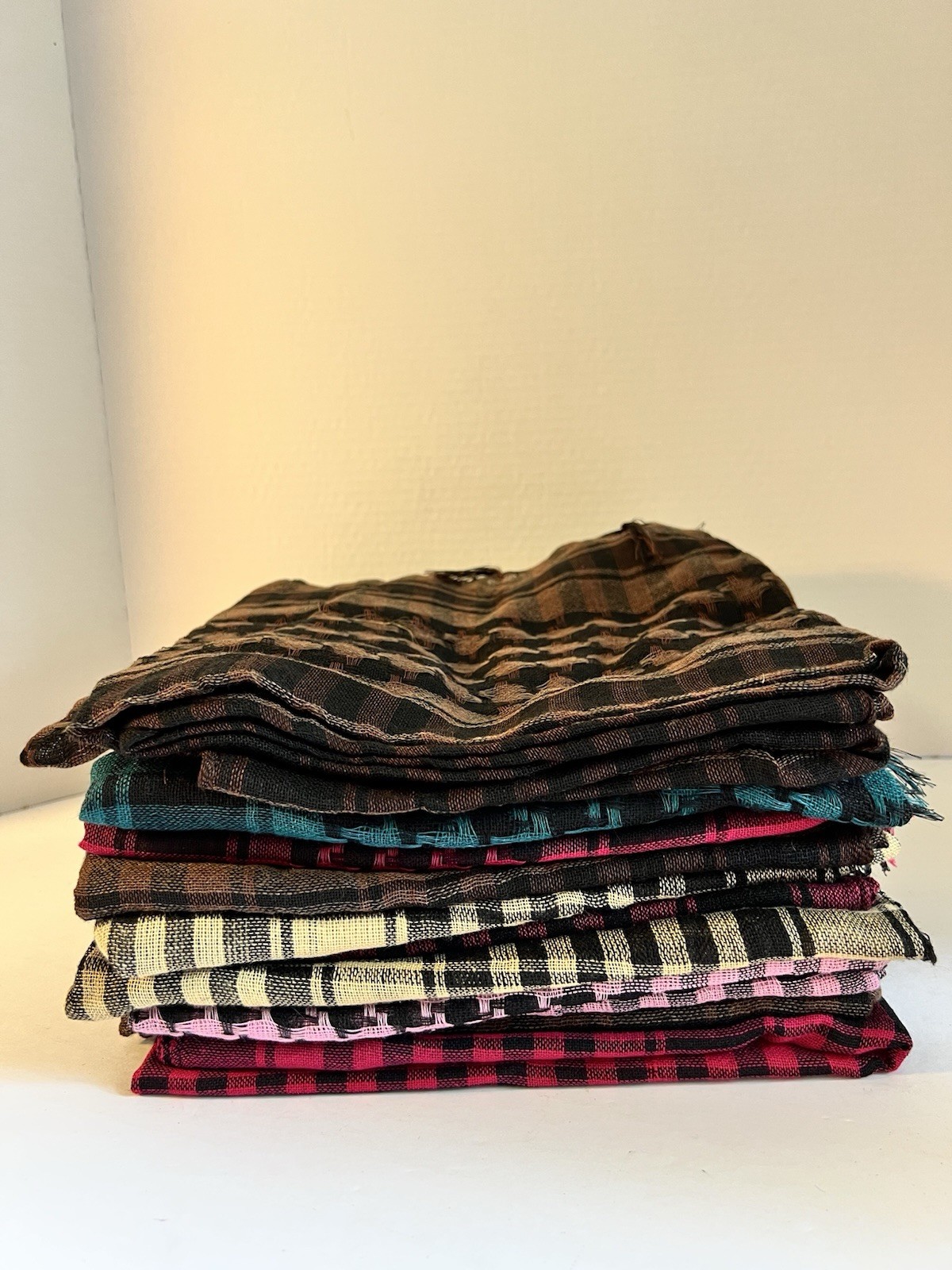 Lot of 12 Pashmina Scarves Assorted Plaid Fringe Wrap Shawl 40×18 Multicolor