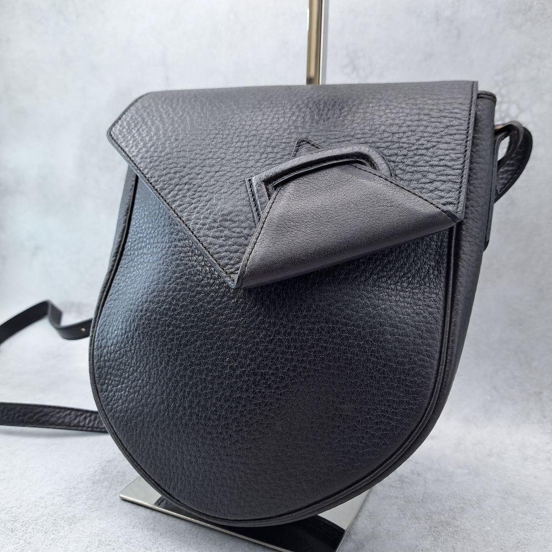DELVAUX Leather Crossbody Bag Black US 9.1in Mirror Charm Vintage Used Japan