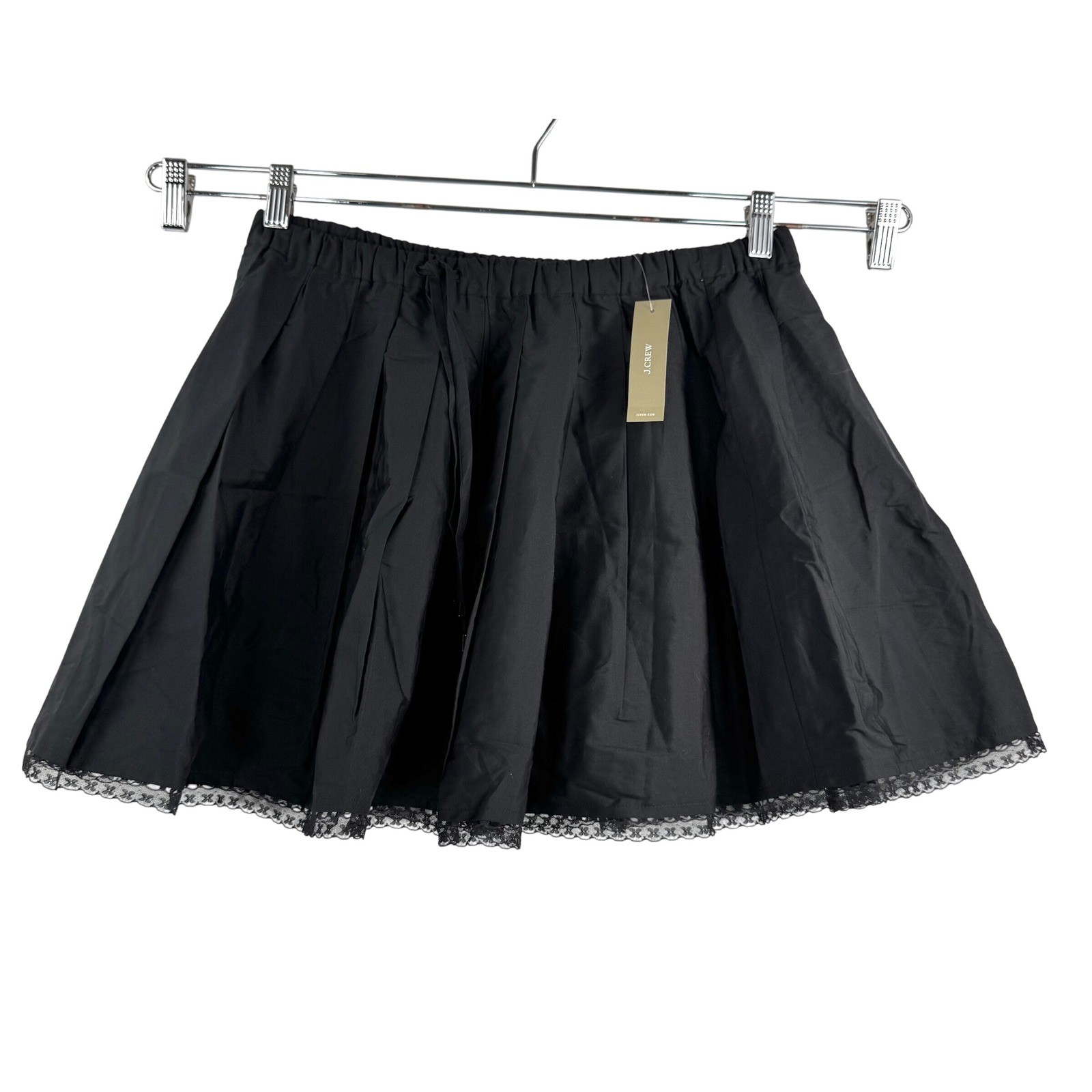 J.Crew Pleated tie-waist mini skirt crochet ruffle preppy chic blk sz M