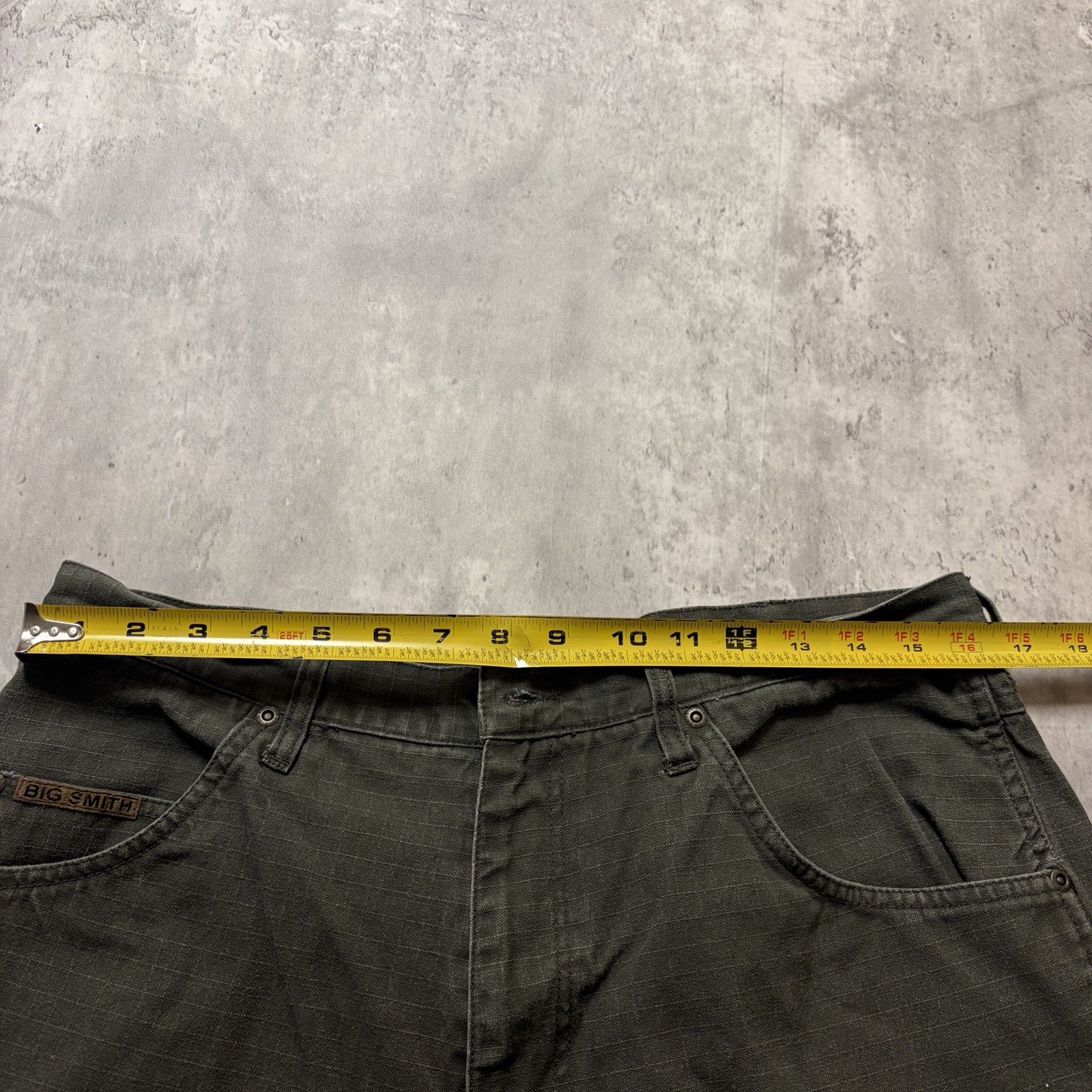 Big Smith Mens Olive Green Ripstop Carpenter Shorts Size 34 Hammer Loop Utility