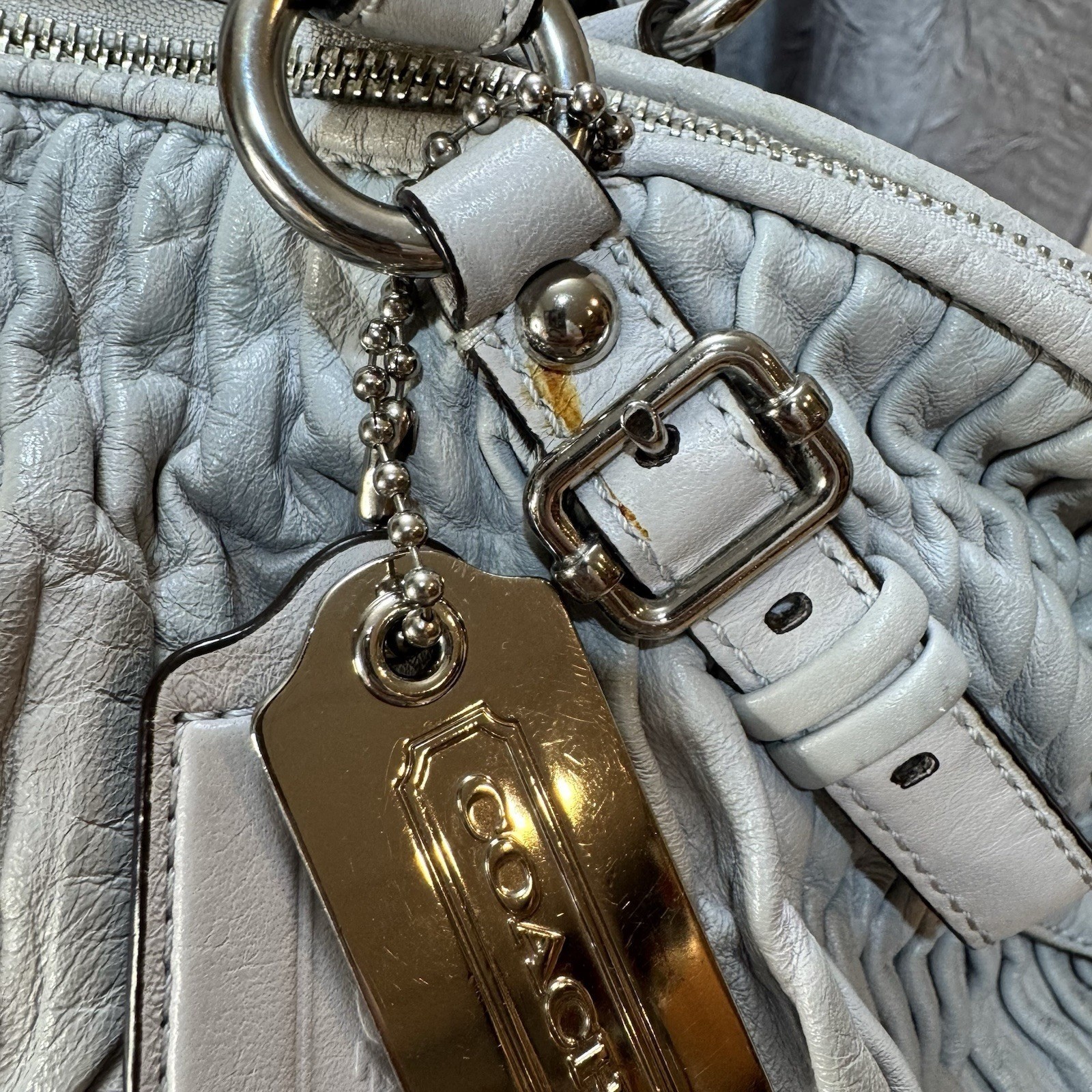 COACH Madison Sophia Satchel Shoulder Bag Gray Gathered Leather