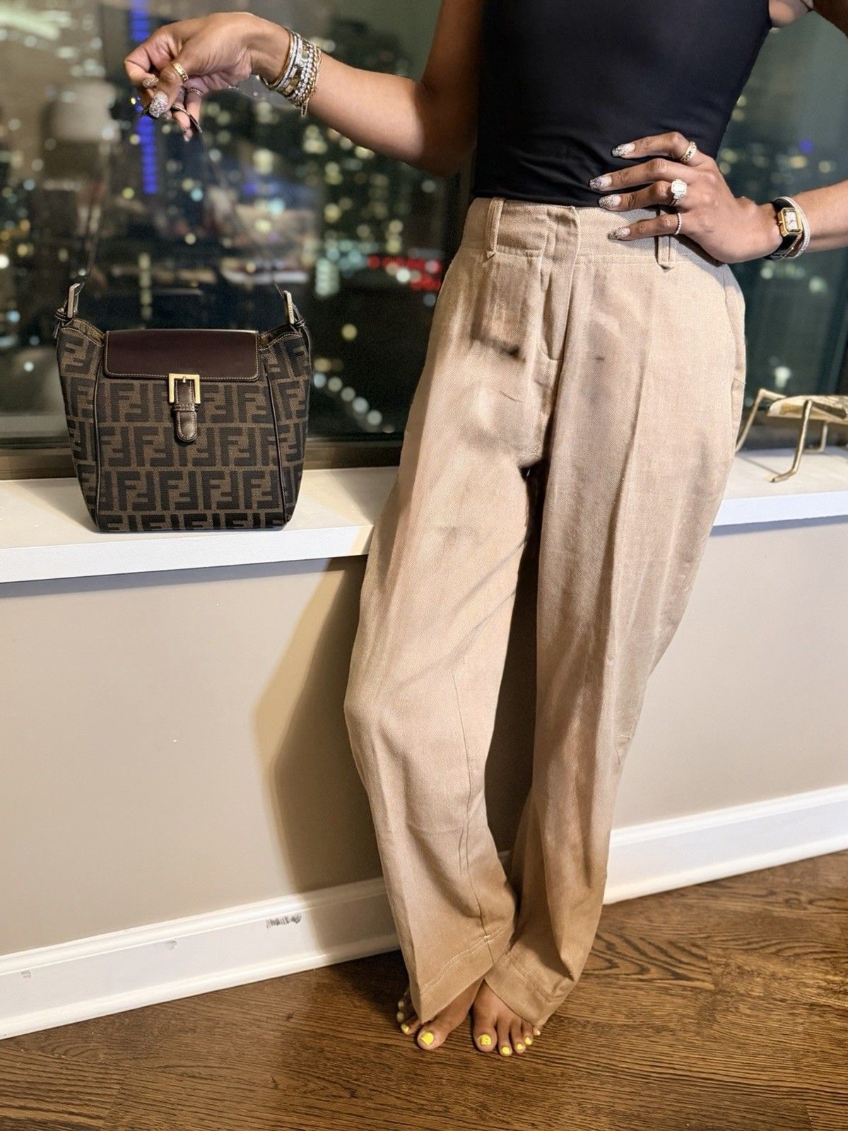 ✨ Authentic Fendi Zucca Shoulder Top Handle Crossbody Bag Canvas & Leather FF