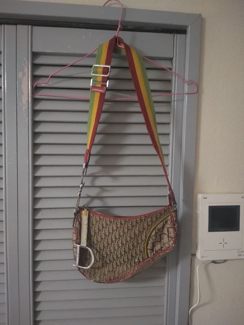 Christian Dior Rasta Trotter Saddle Shoulder Bag Canvas Beige Multicolor Good