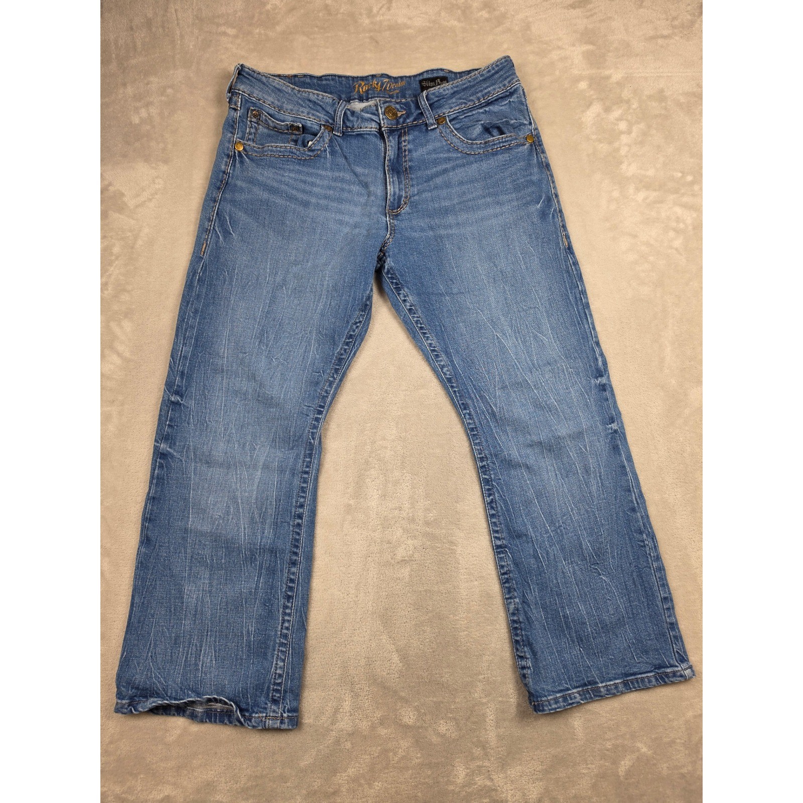 Wrangler Rock 47 Jeans Mens 36×30 Blue Slim Bootcut Denim Pants Western Cowboy