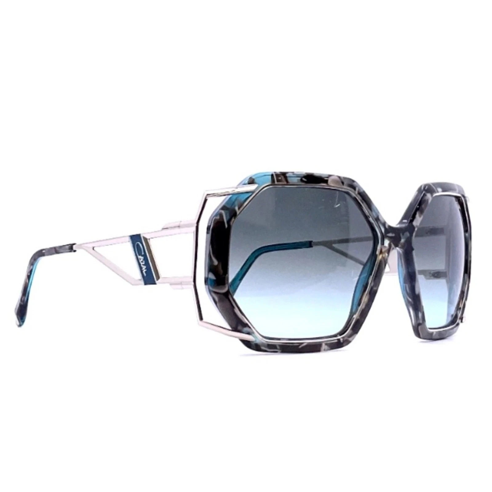 Cazal Sunglasses 8505 C003 Blue Silver Oversized Frame Green Gradient Lens 57mm