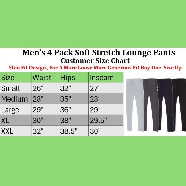 4 Pack: Men’s Classic Blend Butter Soft Stretch Lounge Pants Sizes S-2XL