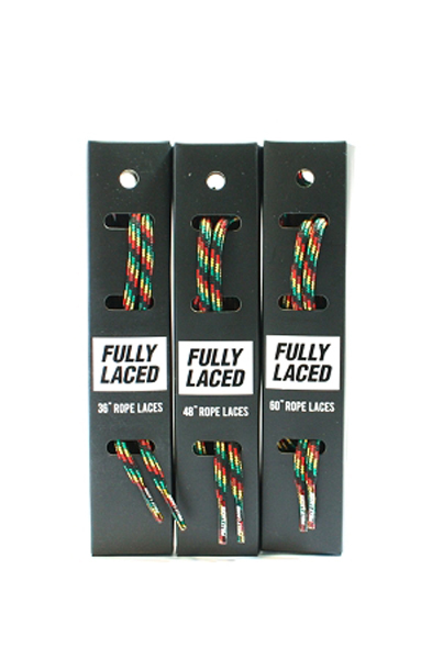 FULLY LACED RASTA ROPE LACES – RASTA SHOELACES – RED YELLOW GREEN BLACK JAMAICA