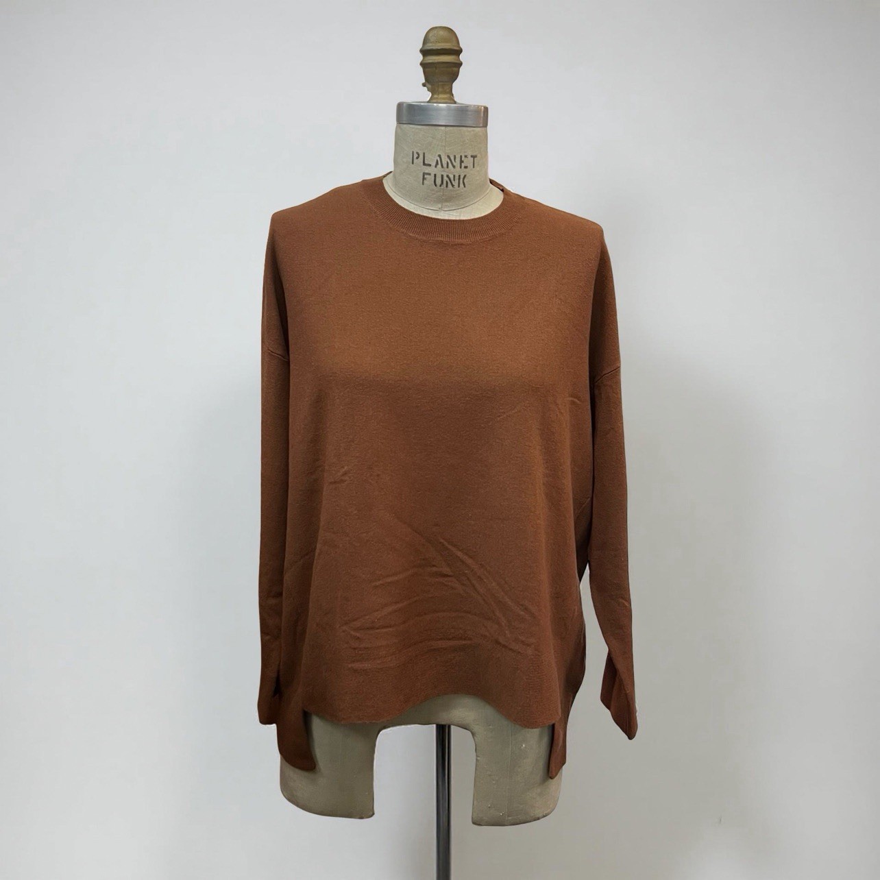 New NWT Retail $278 Sz XXS Nutmeg Brown Wool Crew Box Top Neck Sweater
