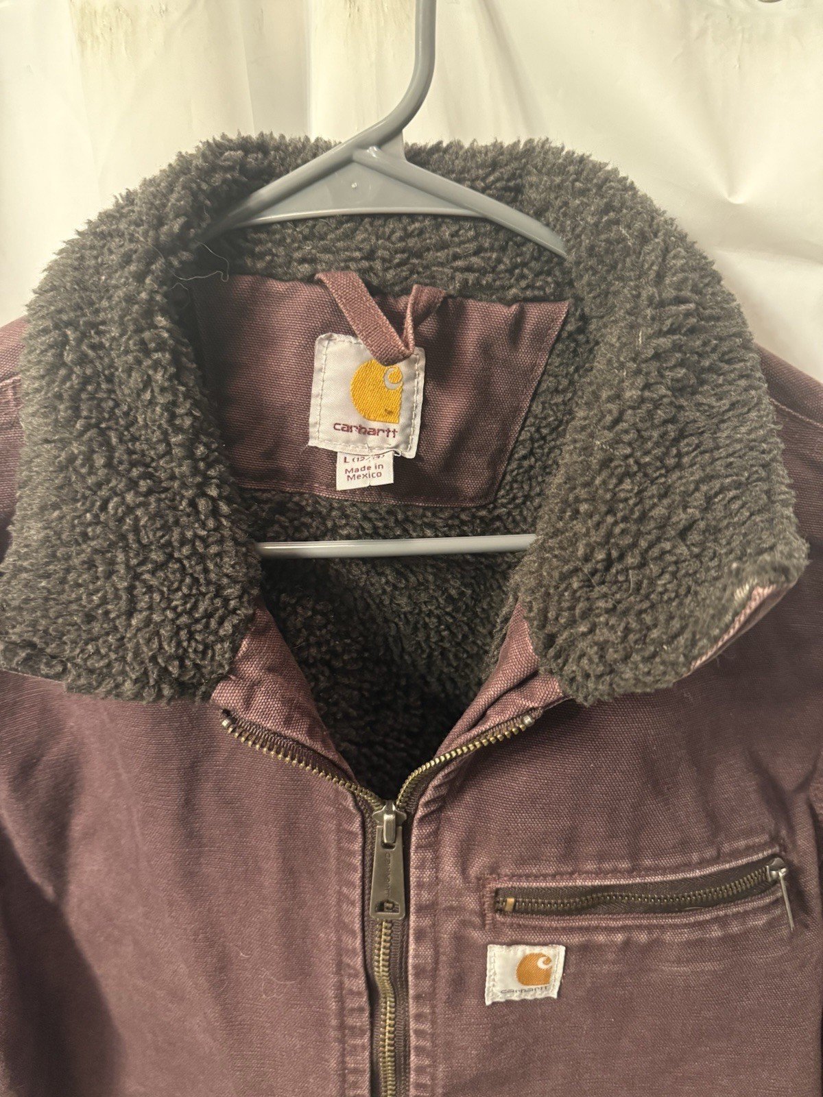 Carhartt Jacket Womens L 12/14 Maroon Wildwood Sherpa Lined Workwear 46″ chest