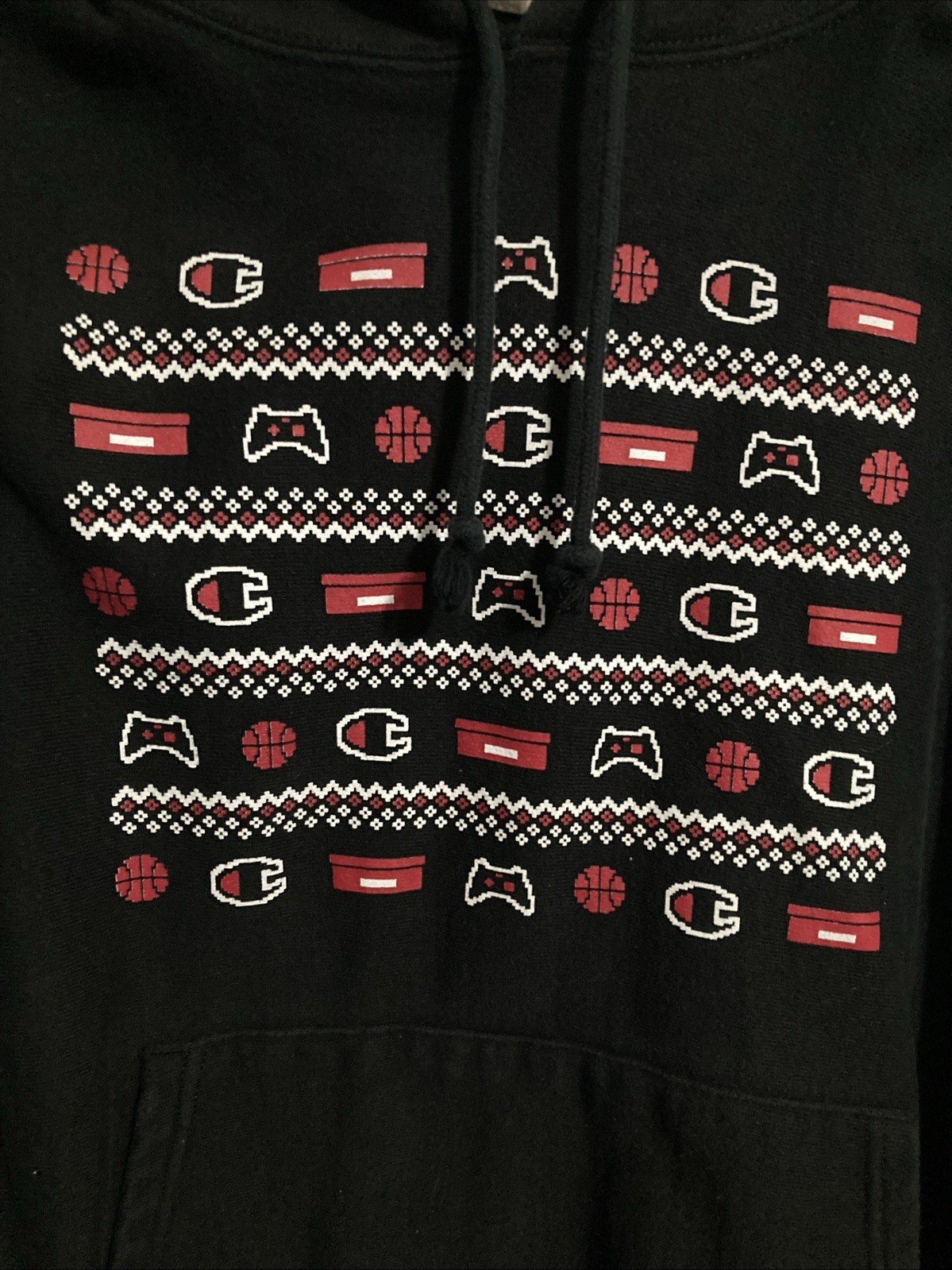 Champion Vintage Reverse Weave Team Black Holiday Fleece Hoodie Sweatshirt Sz M