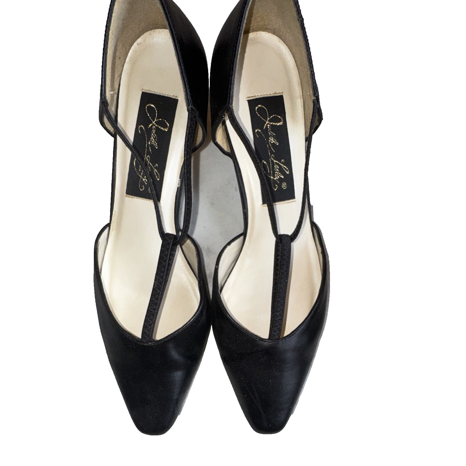 Judith Leiber Womens D’Orsay Pumps 7.5M Black Leather T-Strap Pointed Toe