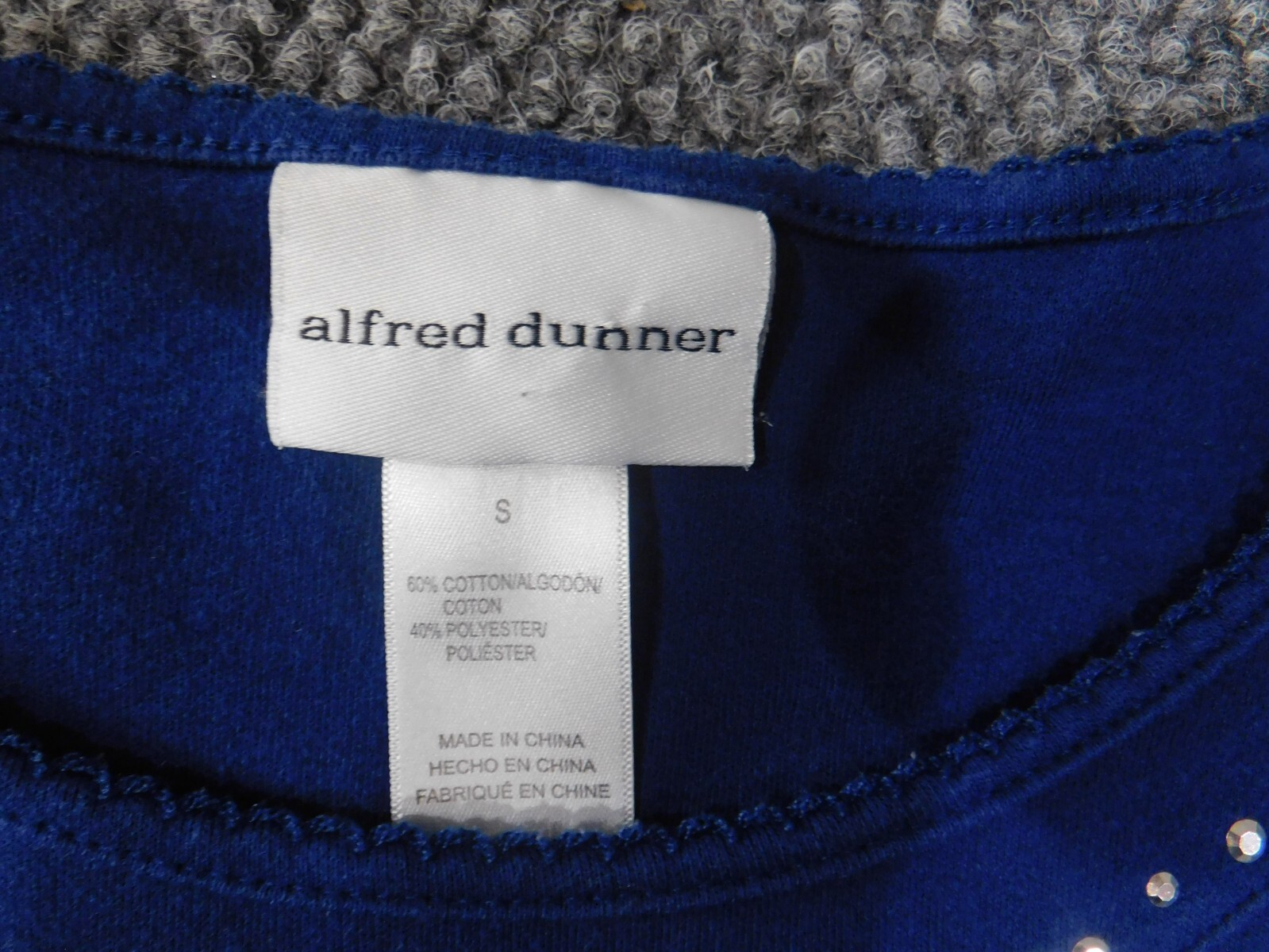 Alfred Dunner top small blue beads rhinestones knit women stretch embellishments