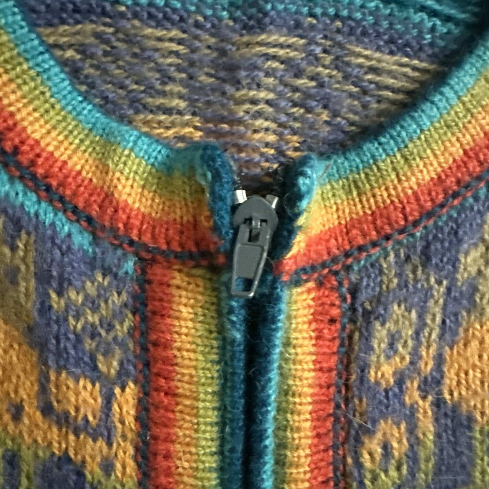 Vintage 100% alpaca wool alpaca pattern zip up cardigan pockets 42” chest