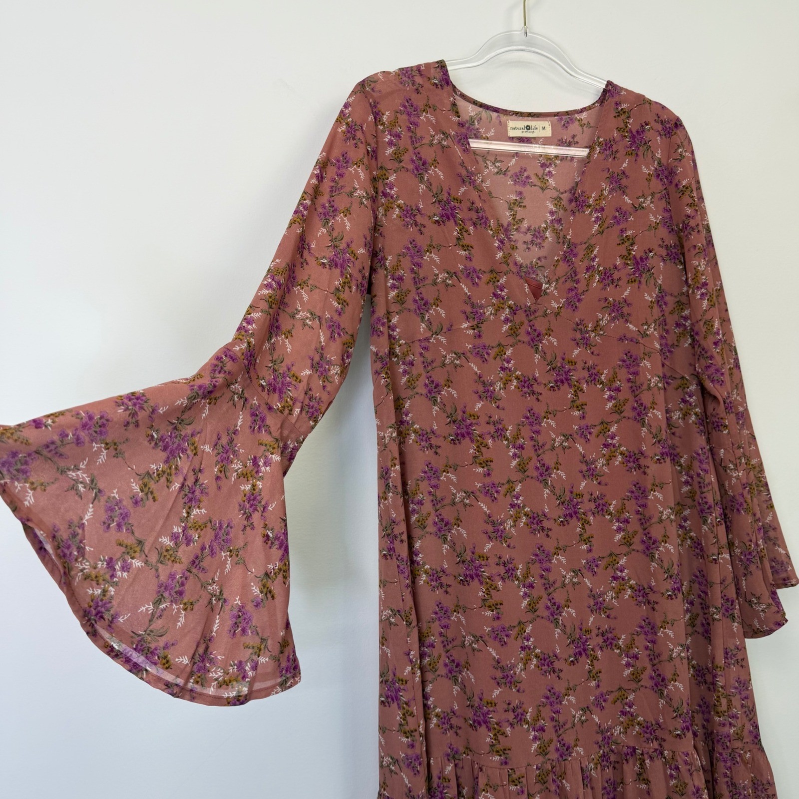 Natural Life Dance With Me Tiered Maxi Dress Women’s Medium Pink Floral Boho