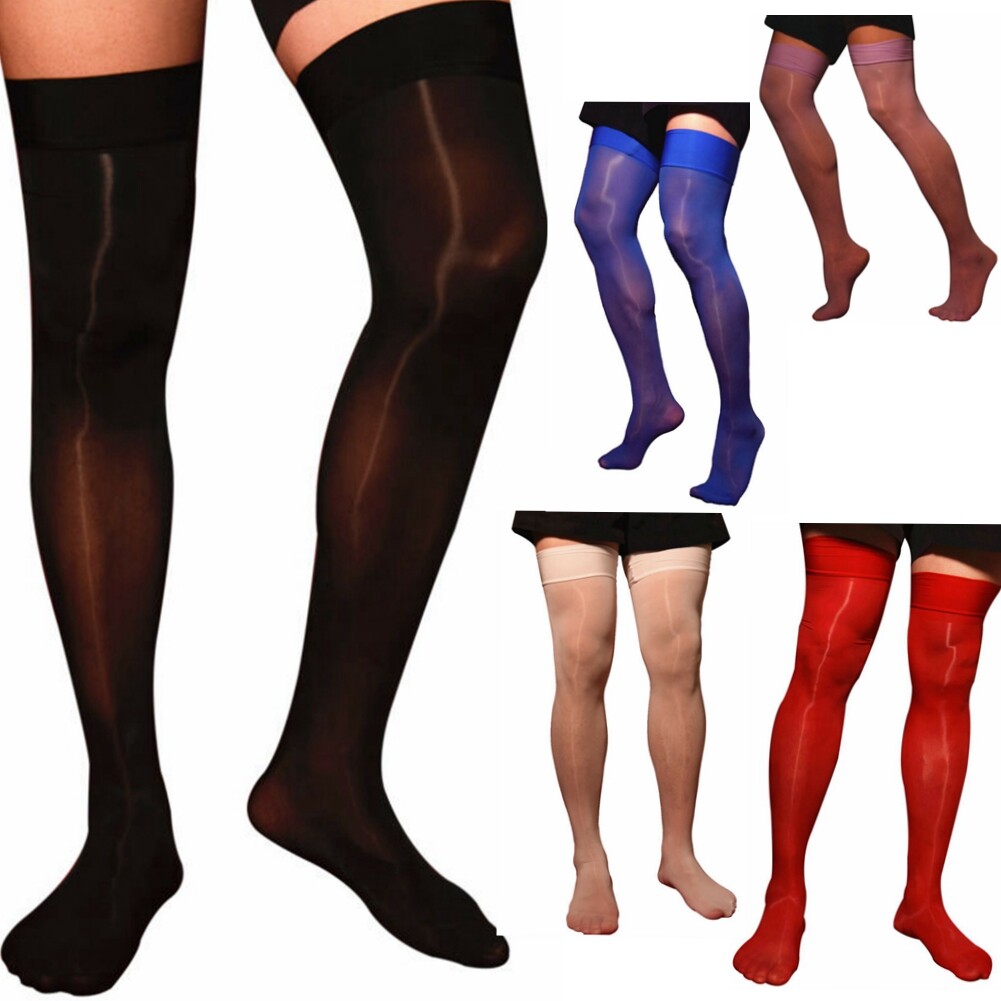 US YiZYiF Men Oil Glossy See-through Stockings Ultra Thin Sheer Thigh High Socks