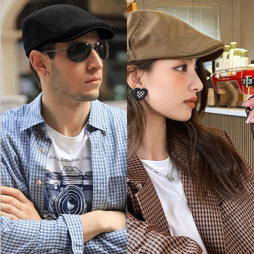 Mens Classic Newsboy Hat Solid Cotton Gatsby Cap Ivy Golf Driving Flat Cabbie US