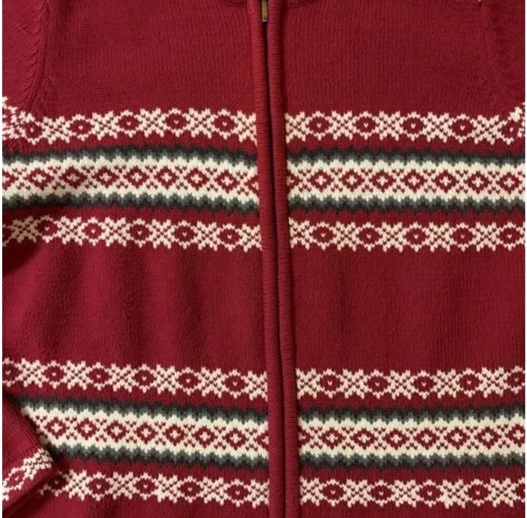 Croft & Barrow cardigan womens XL Nordic fair isle full knit zip sweater maroon