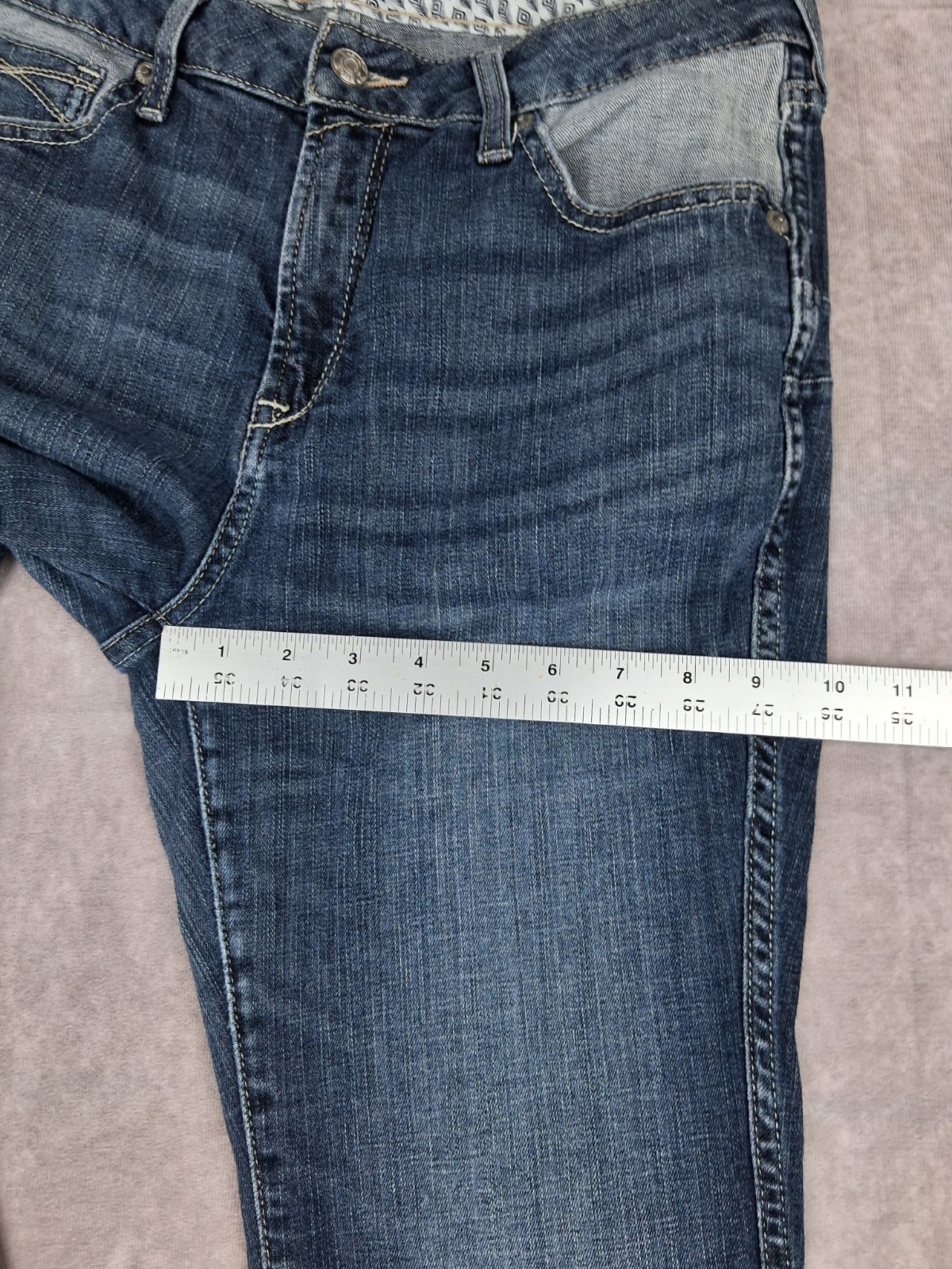 Ariat Real Jeans Womens 31R Blue Flare Leg Raw Hem Mid Rise Western Boot 32″