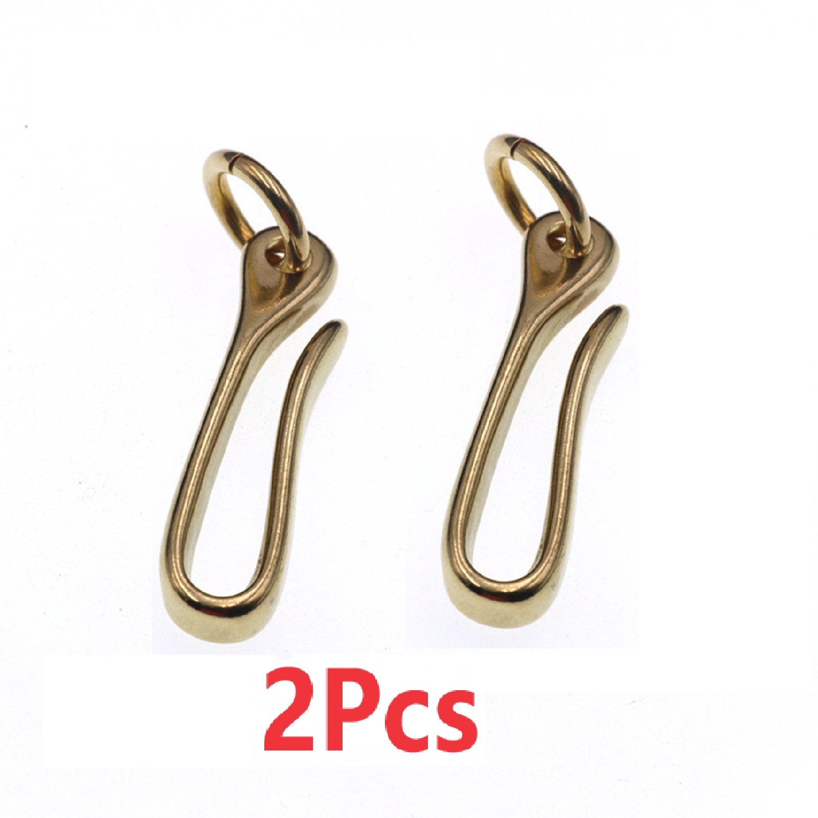 2Pc Small Retro Solid Brass KeyChain Key Ring Belt U Hook Wallet Chain Fish Hook