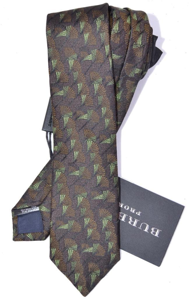 NEW BURBERRY PRORSUM $175 MID BROWN SILK FAN PATTERN SKINNY NECK TIE~ITALY