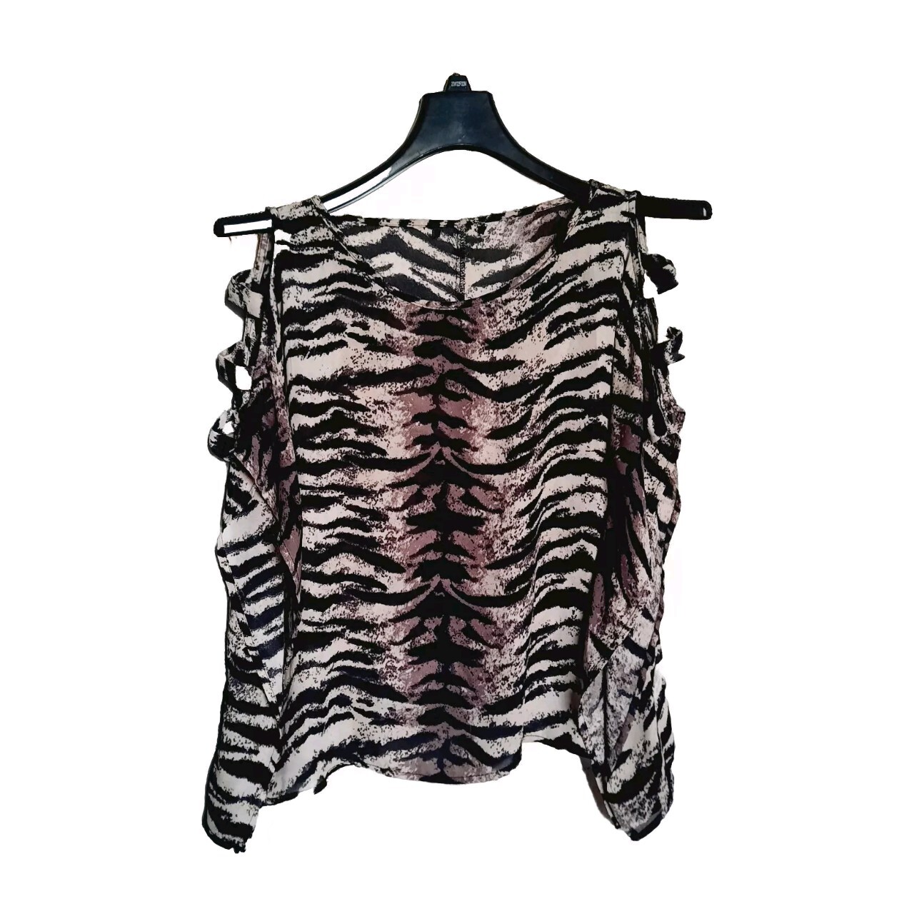 Forever 21 Zebra Animal Print Shoulder Cut Out Semi Sheer Top Blouse Cover up