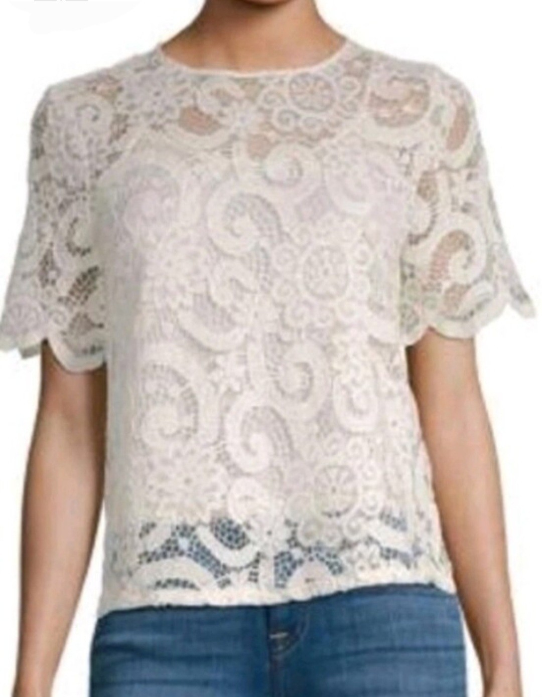 Nanette Lepore Brilliant White Floral Lace Cotton Blend Tie Back Top Size Large