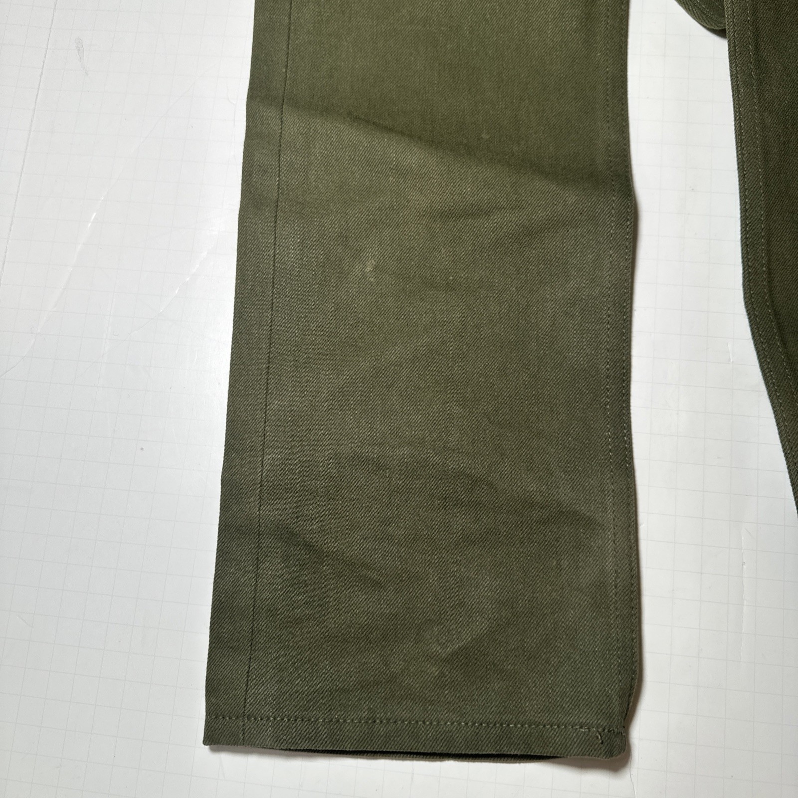 Gustin Mens Slim Fit Raw Selvedge Jeans Olive Green Size 34 x34 Made n USA Denim