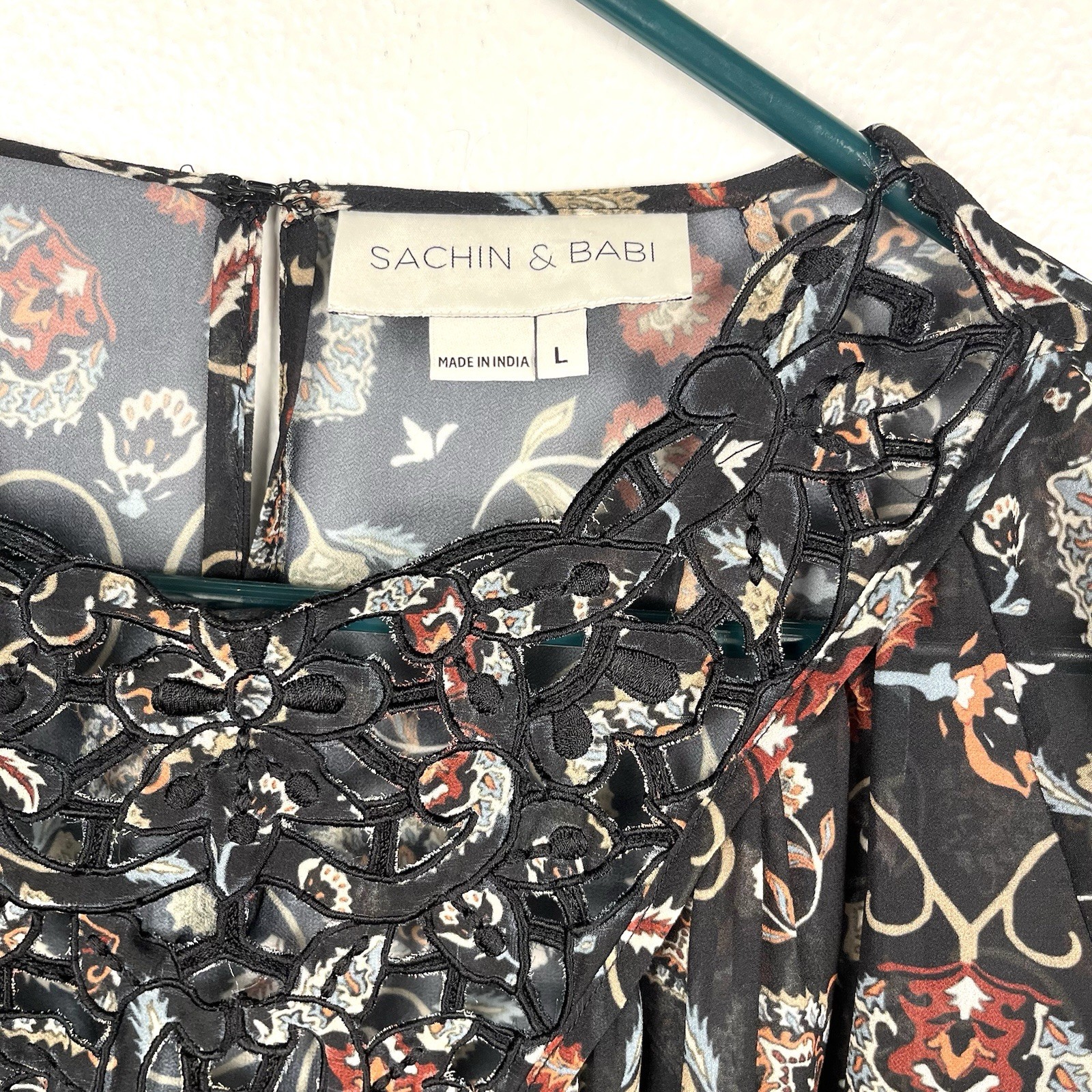 Sachin + Babi Large Paisley Lace Embroidered Chiffon 3/4 Sleeve Blouse Top