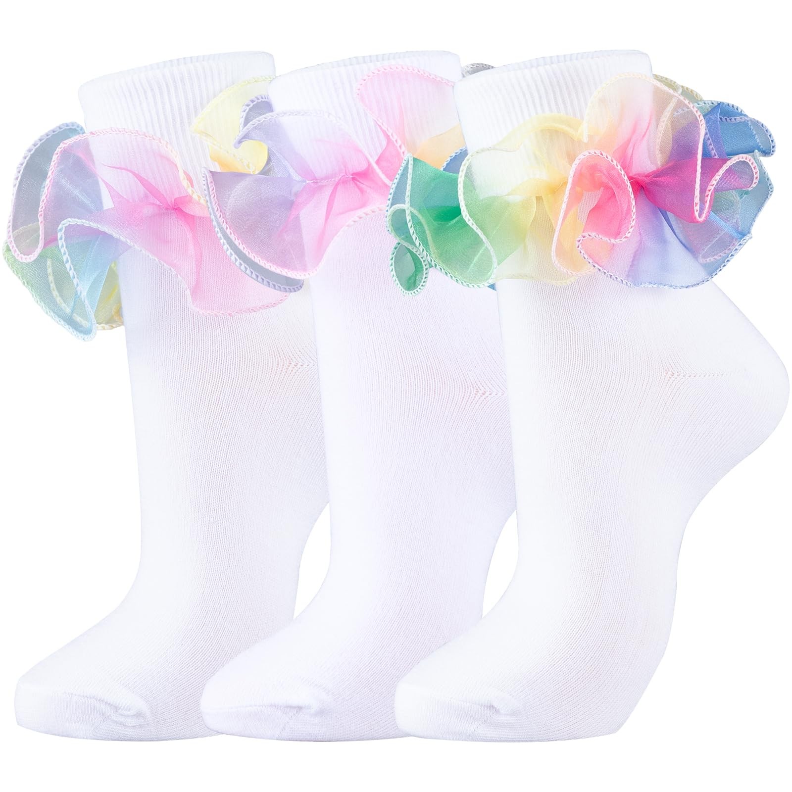 Women’s Big Ruffle Socks Double Lace Turn Cuff 9-11 Size Cotton Frilly Casual