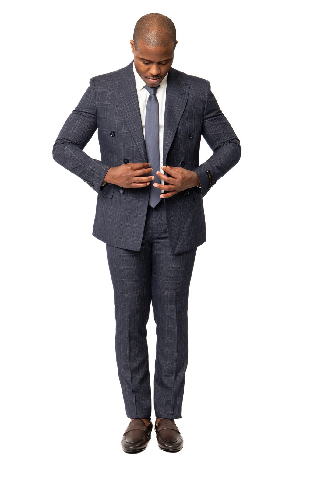 Slim Fit Double Breasted Plaid Eggplant Purple 2 Button Peak Lapel Men Suit AZAR