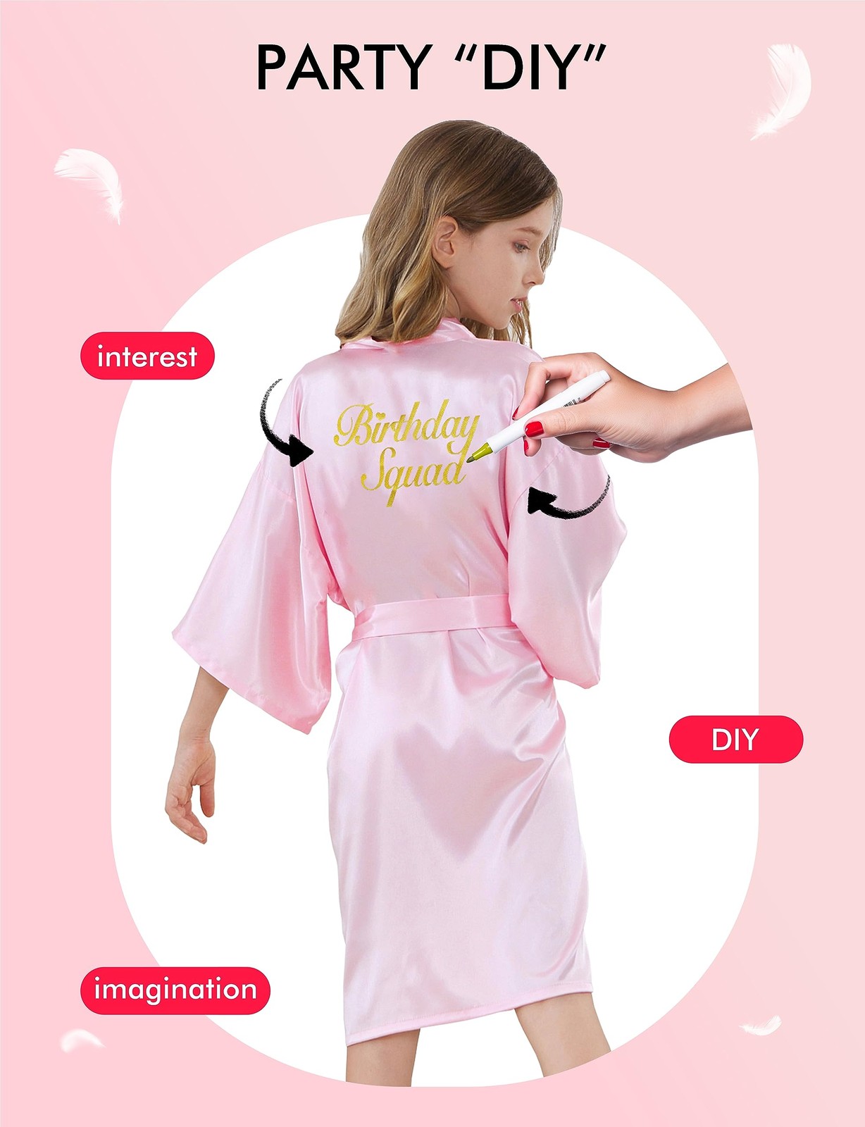 MORFORU 10pcs Girls Kids Solid Color Silky Satin Kimono Robe set for Wedding Spa