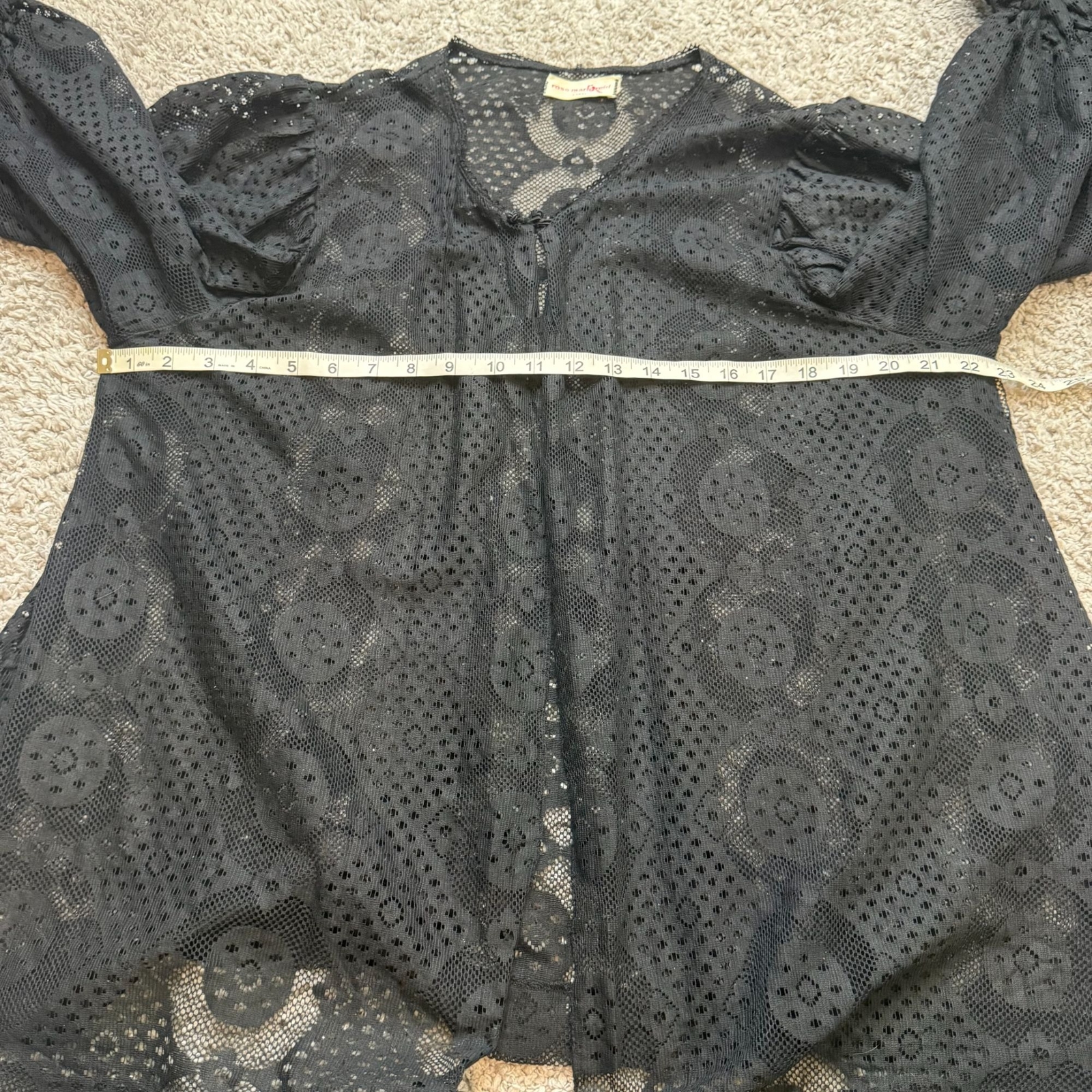Rose Marie Reid Vintage 50s/60s Black Lace Flounce Sleeve Coverup Robe Saks Fift